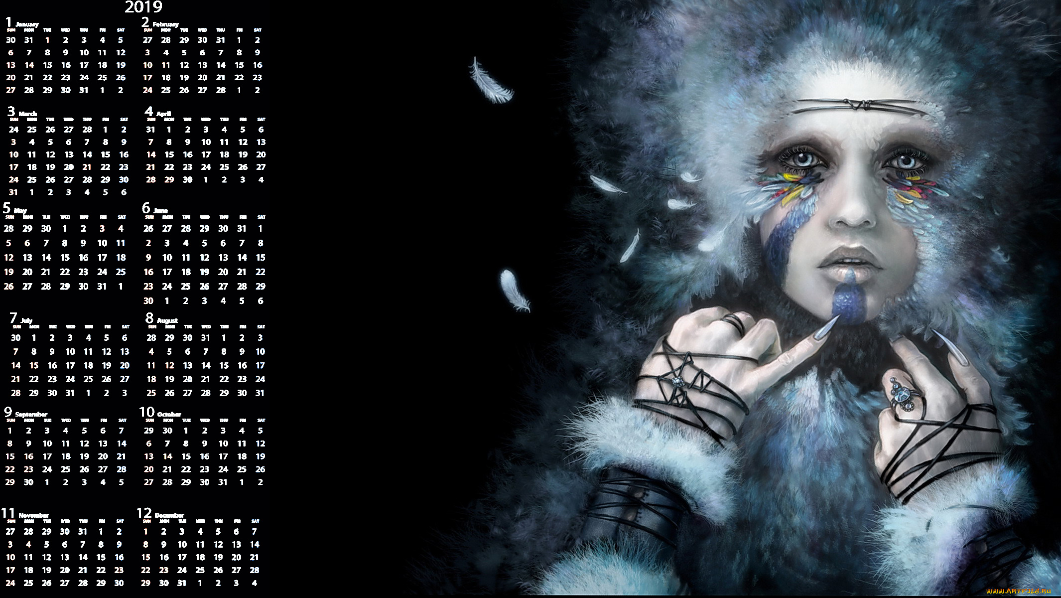 календари, фэнтези, девушка