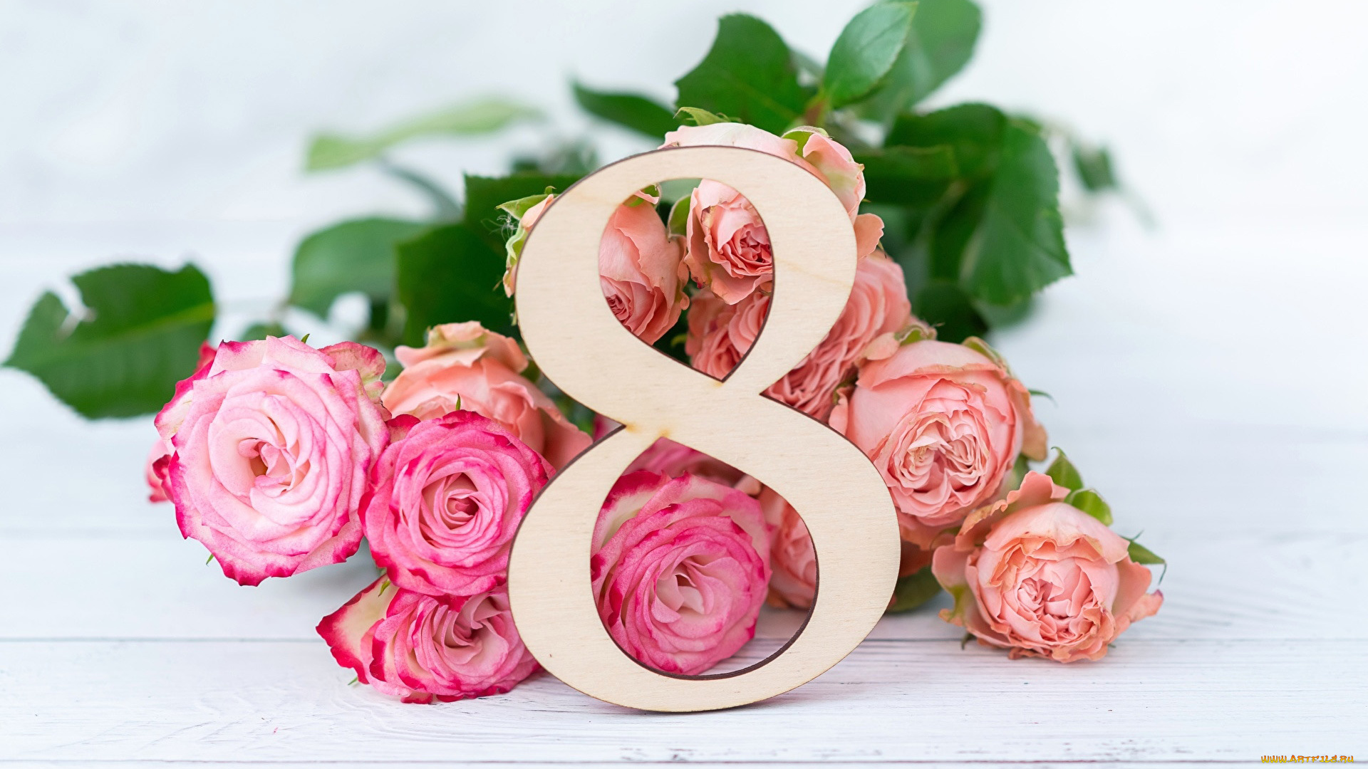 праздничные, международный, женский, день, -, 8, марта, розы, цифра