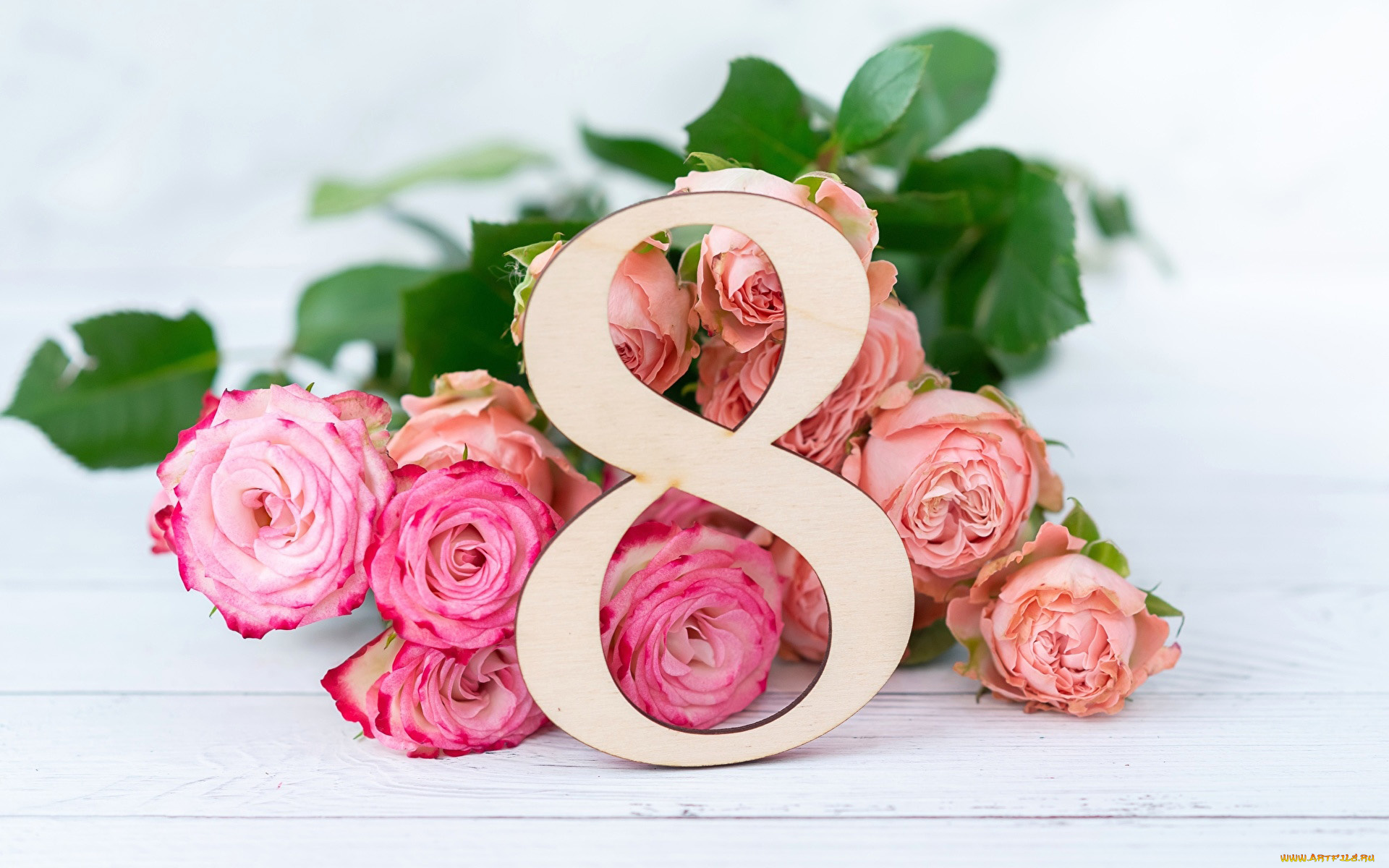 праздничные, международный, женский, день, -, 8, марта, розы, цифра