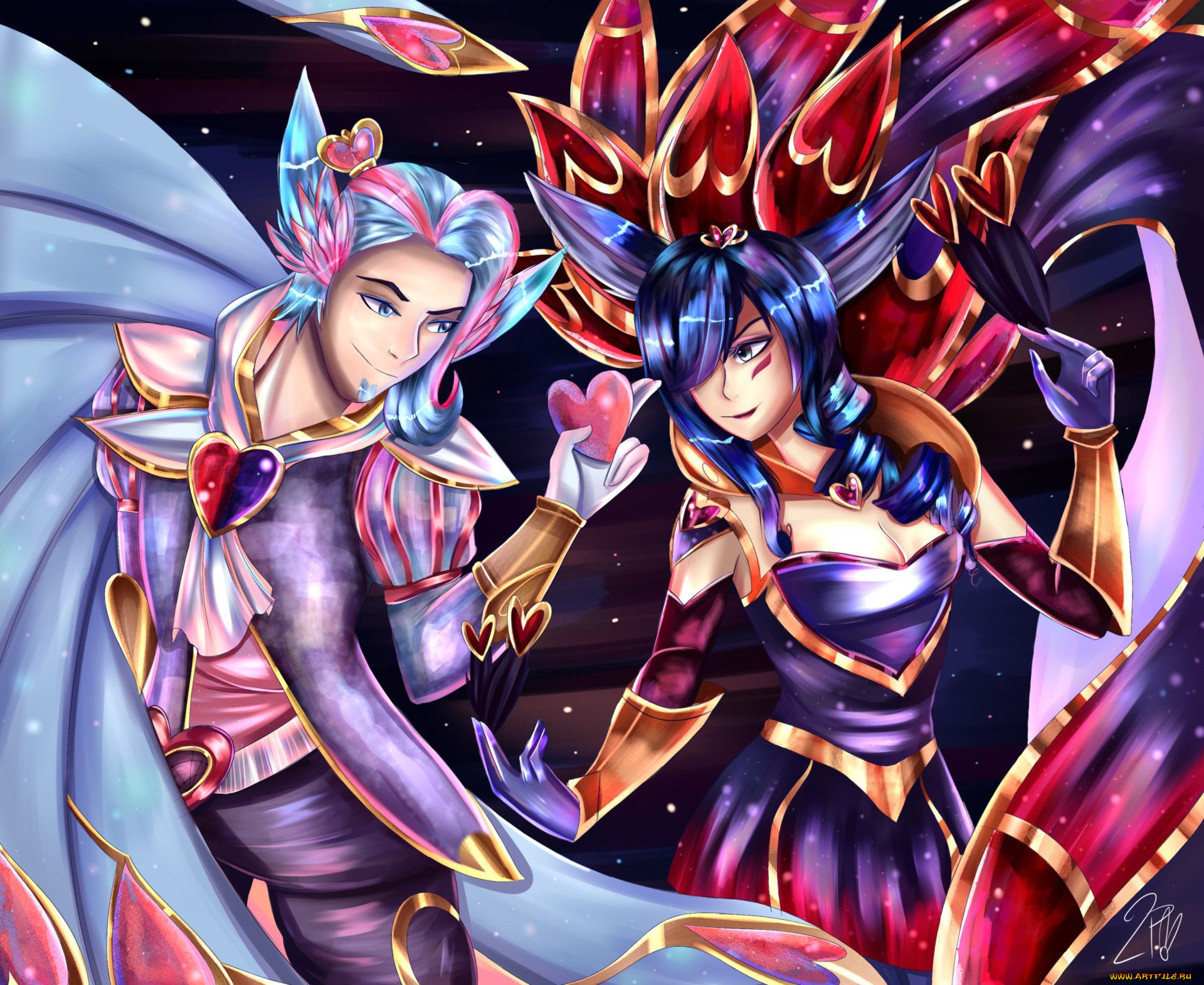 видео, игры, league, of, legends, rakan, xayah, сердечки