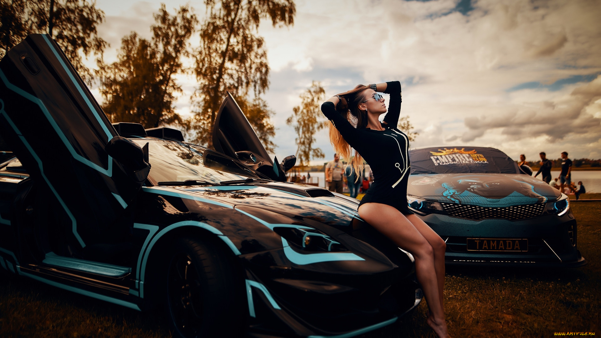 автомобили, -авто, с, девушками, машины, рыжая, очки, платье