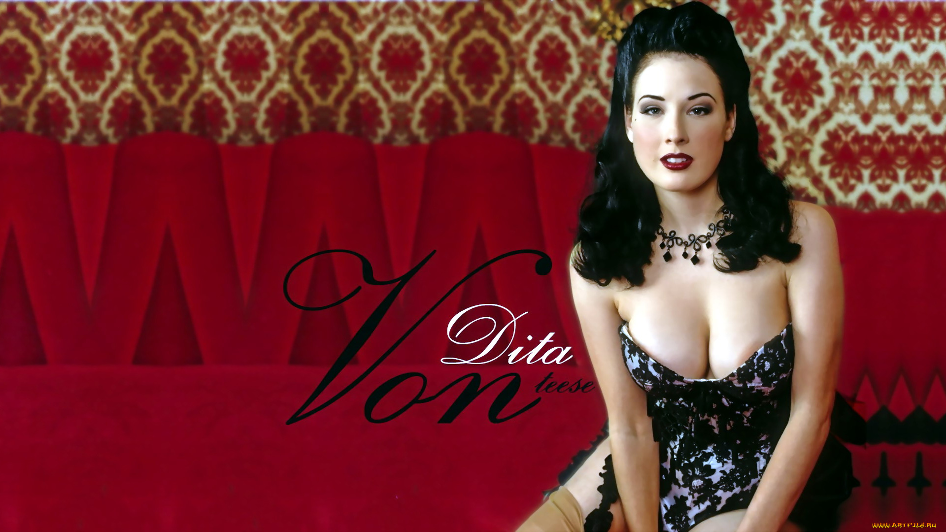 девушки, dita, von, teese, брюнетка, ожерелье, боди, чулки