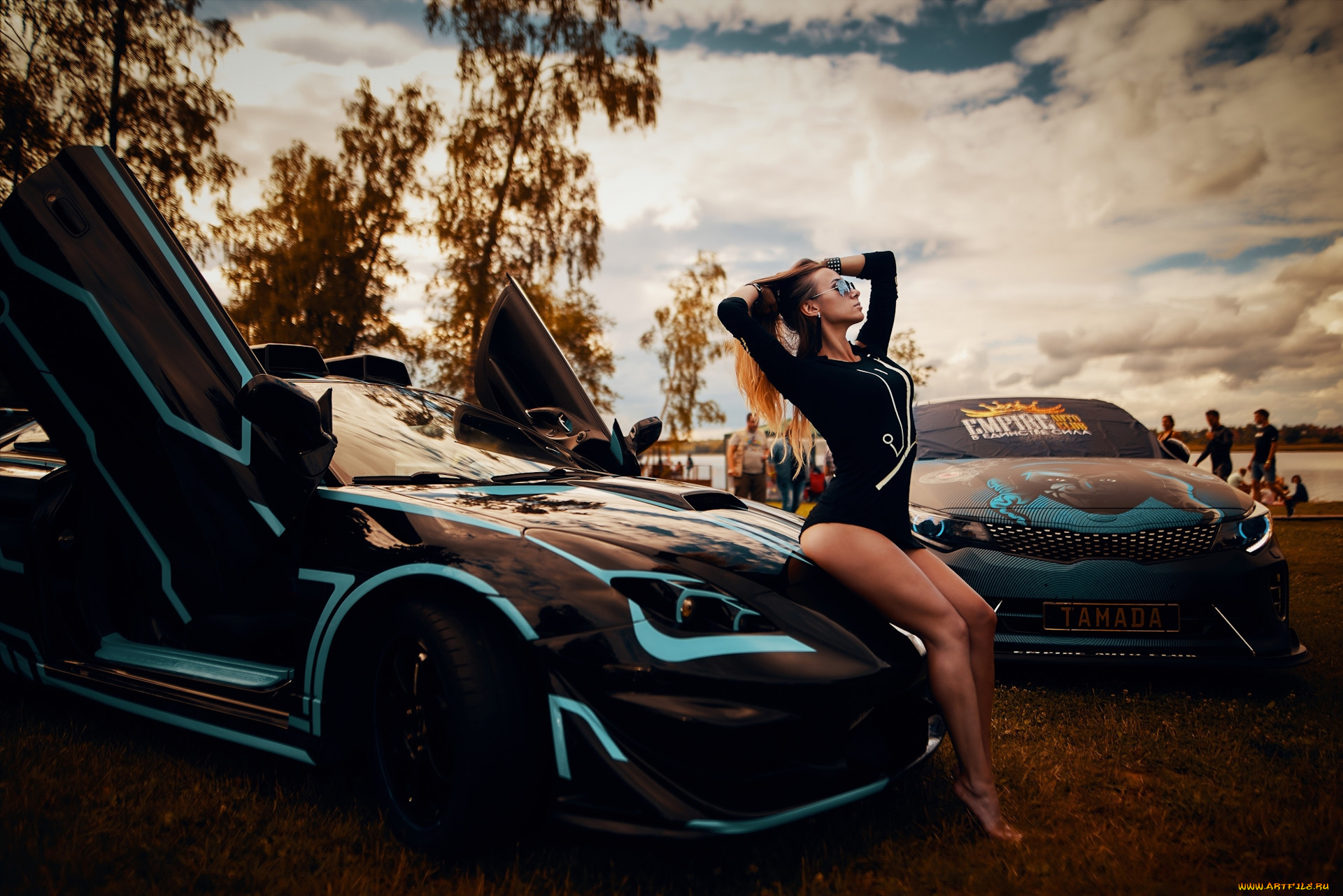 автомобили, -авто, с, девушками, машины, рыжая, очки, платье