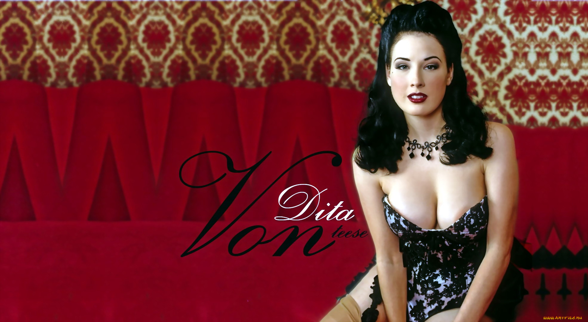 девушки, dita, von, teese, брюнетка, ожерелье, боди, чулки