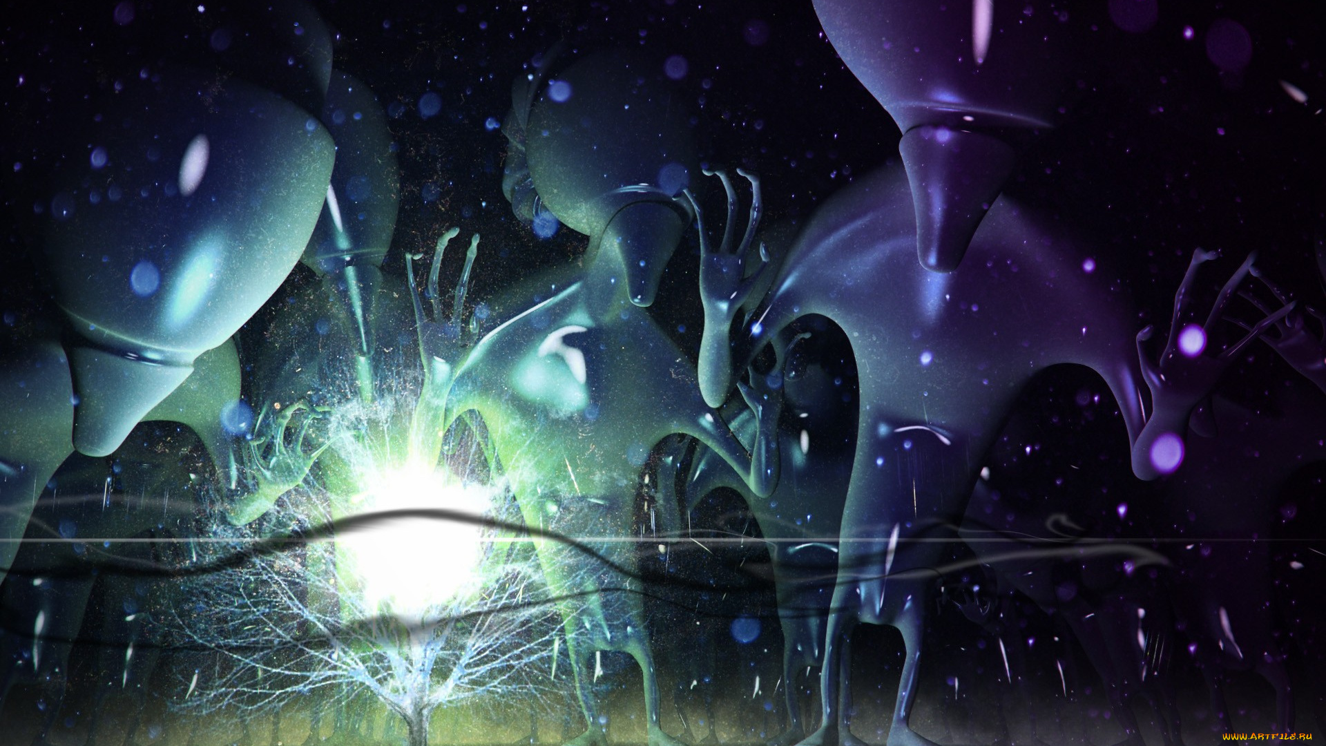 фэнтези, существа, монстры, дерево, свет