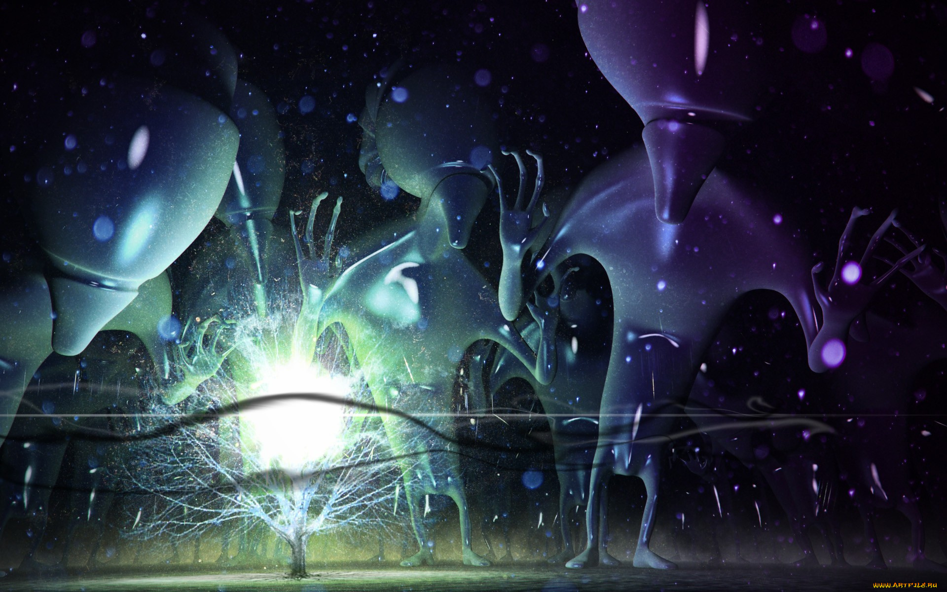 фэнтези, существа, монстры, дерево, свет