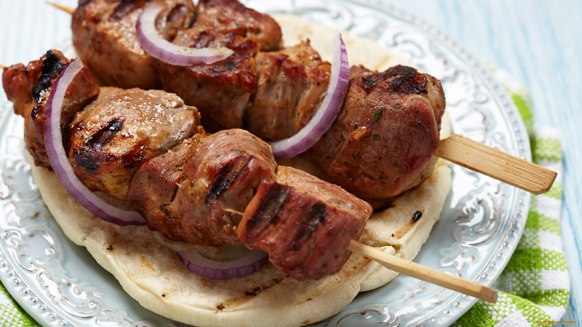 еда, шашлык, , барбекю, лепешка, мясо, лук