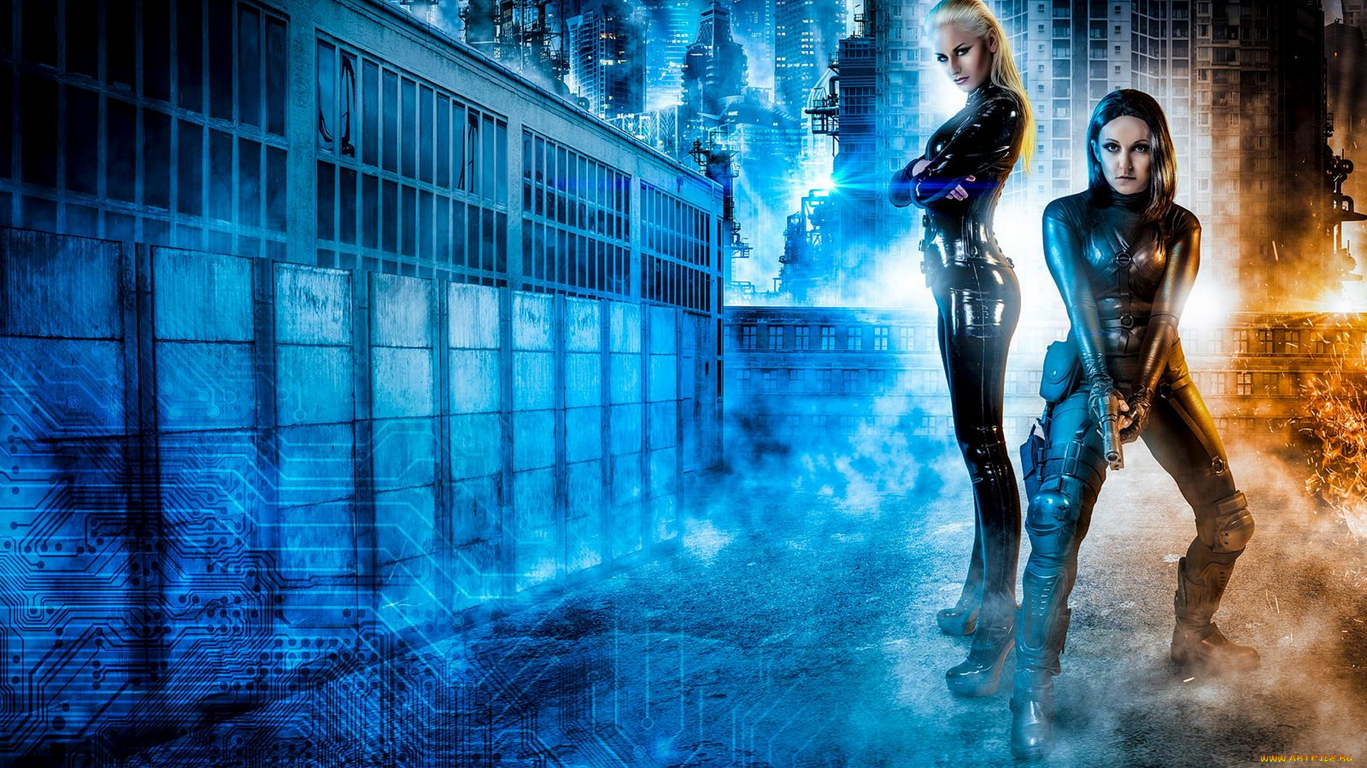 фэнтези, фотоарт, девушки, фон, город, униформа