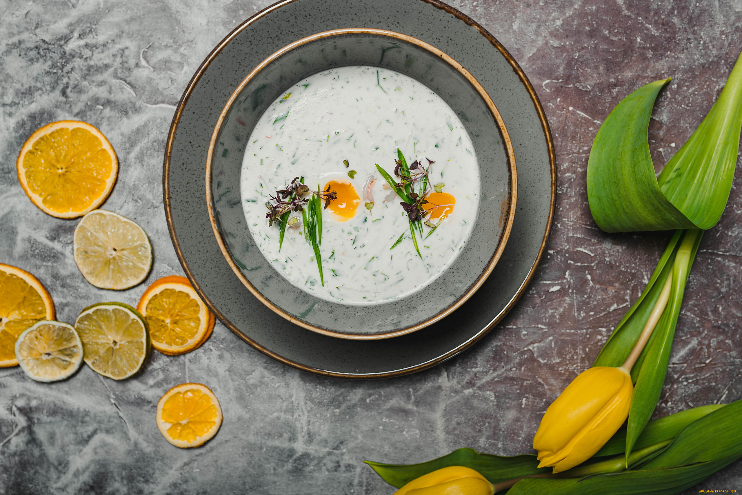 еда, первые, блюда, холодник, тюльпаны