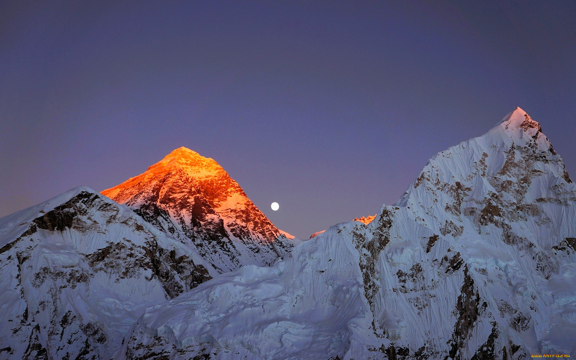 природа, горы, снег, луна