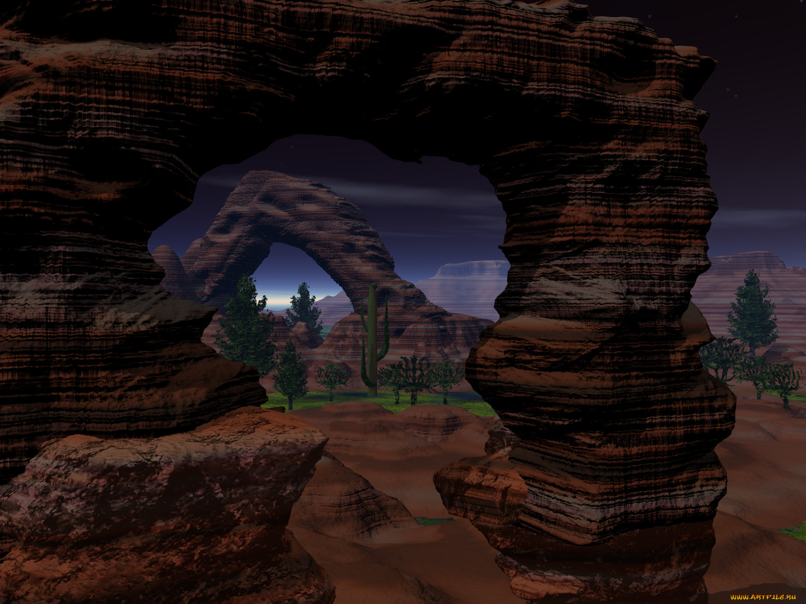 3д, графика, nature, landscape, природа, горы, кактусы