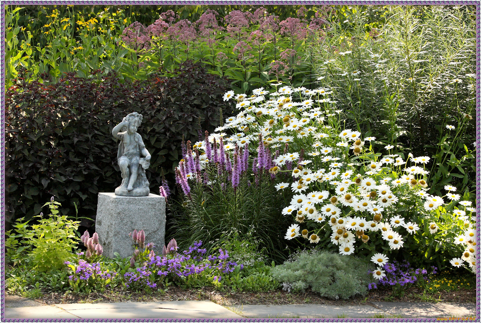 цветы, разные, вместе, скульптура, кусты