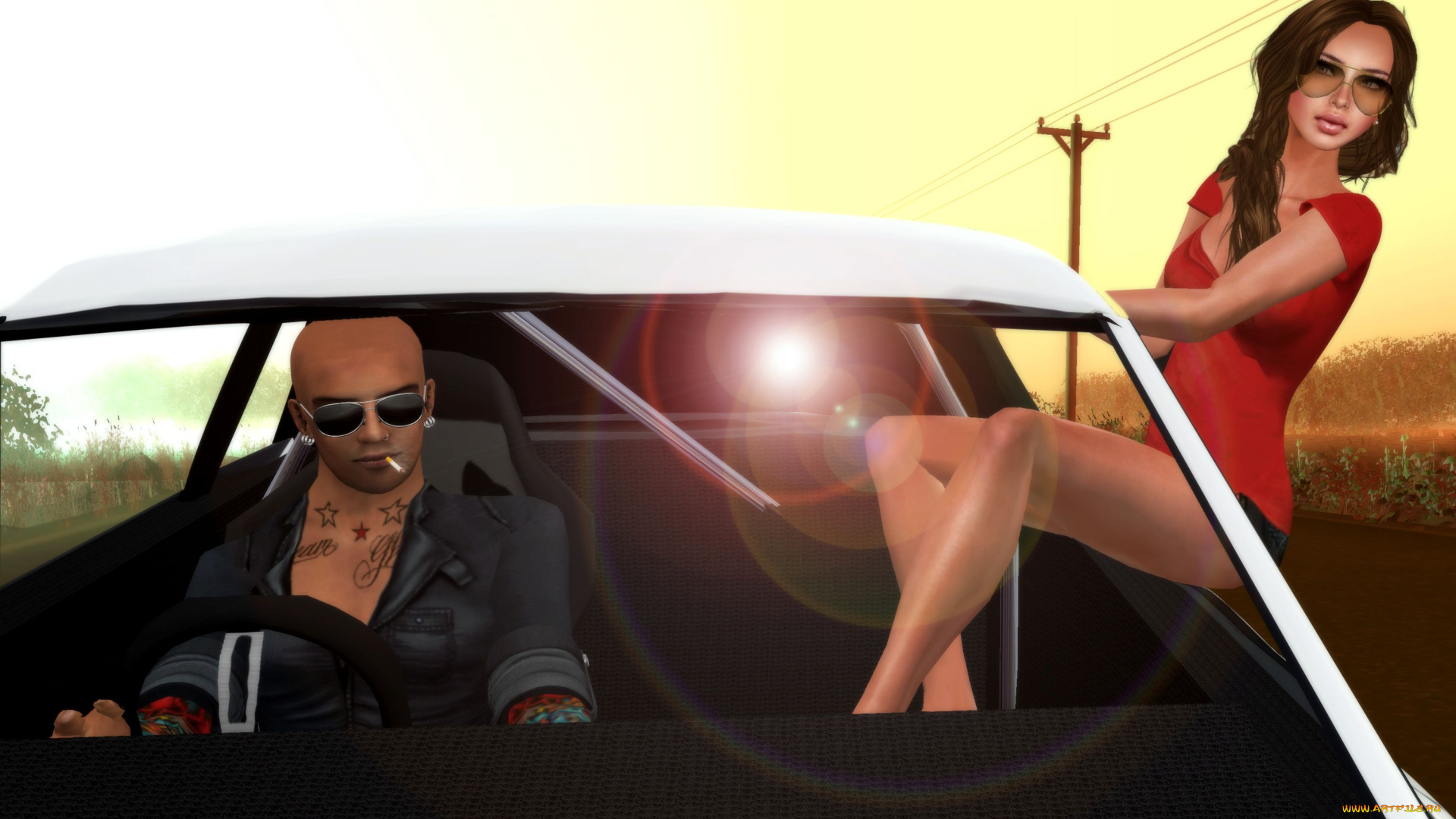 3д, графика, people, люди, авто, парень, девушка, очки