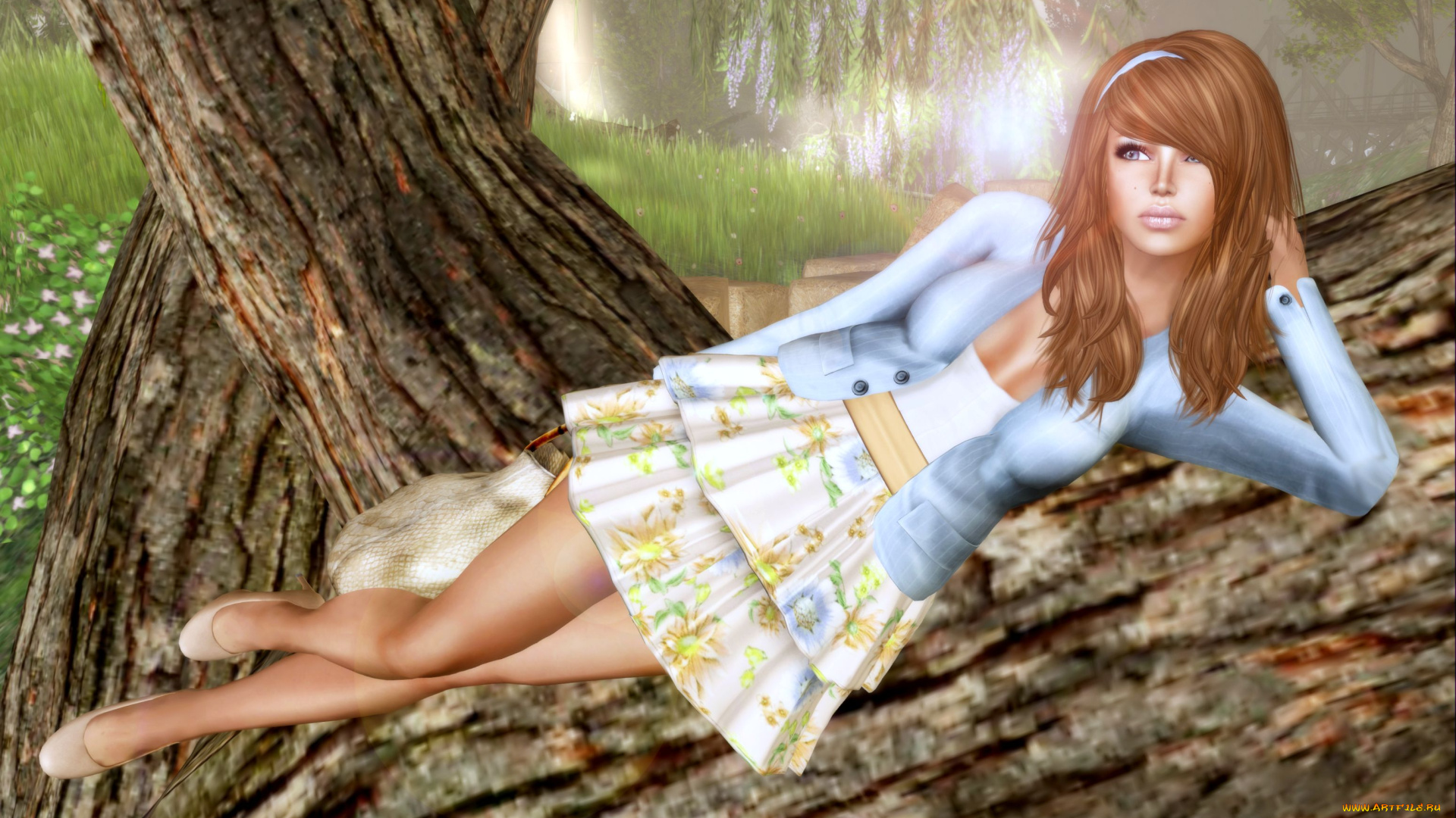 3д, графика, people, люди, девушка, деревья, отдых