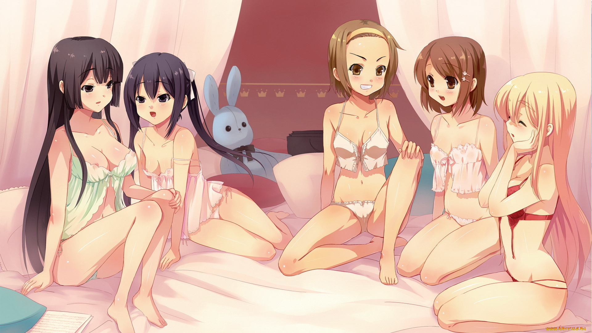 аниме, on, нижнее, белье, взгляд, девушки, кровать