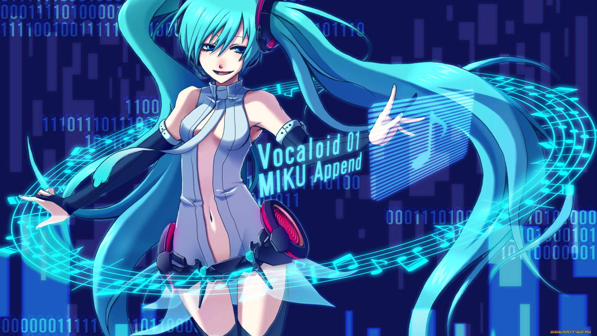 аниме, vocaloid, ноты, miku, append, девушка, хатсуне, мику, hatsune