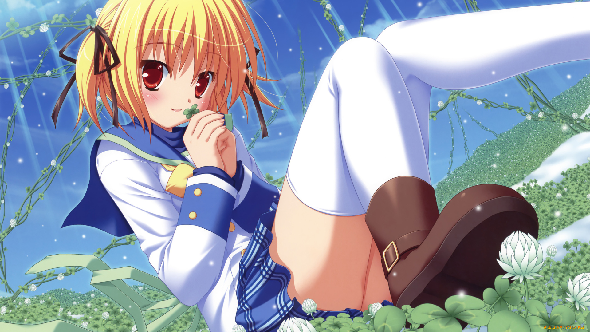 clover, point, аниме, *unknown, другое, девушка, takanashi, yaya, школьница, цветы, школьная, униформа