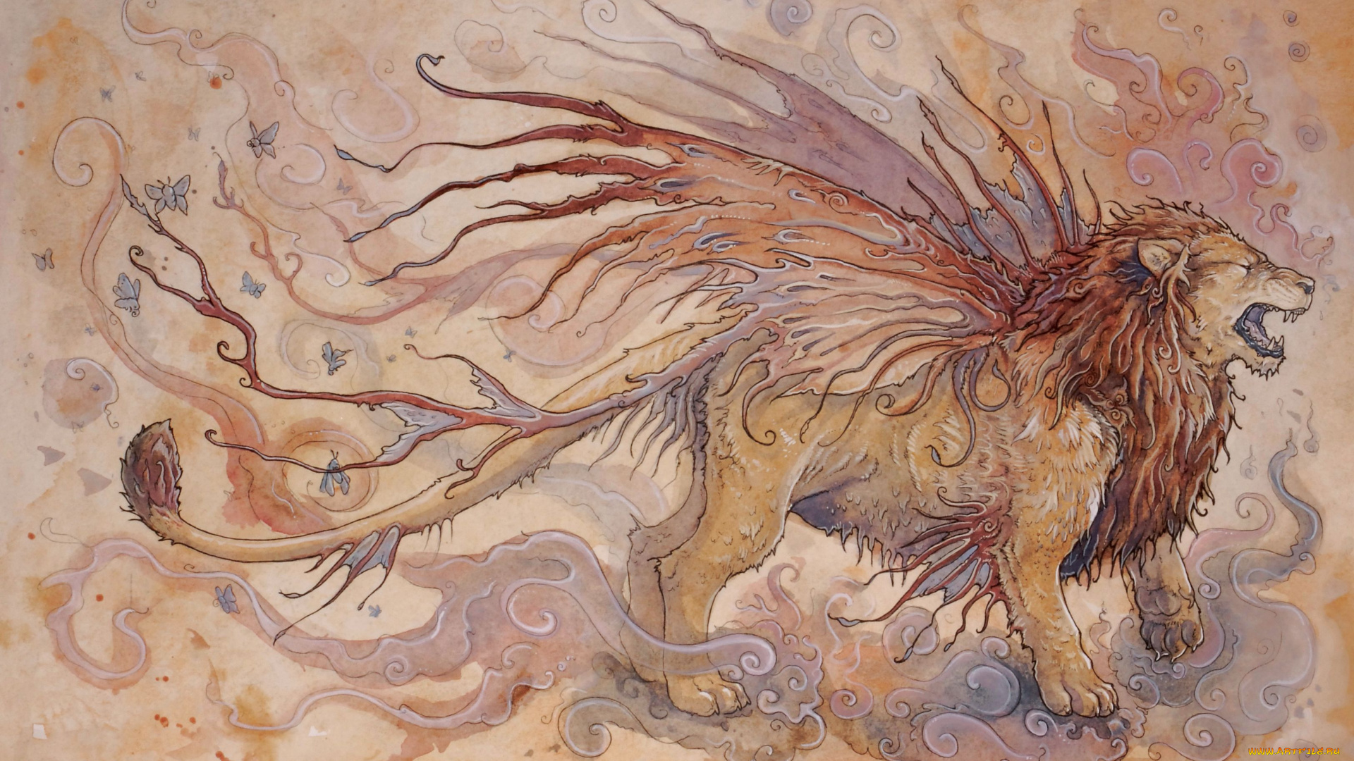 фэнтези, существа, крылатый, лев
