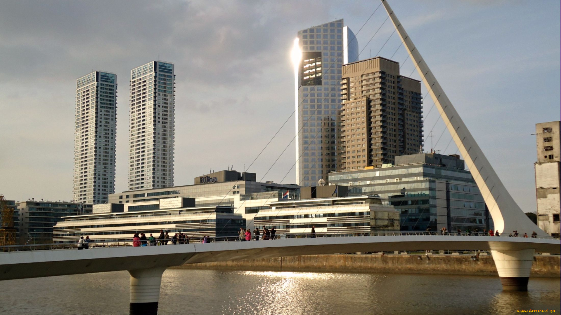 города, буэнос, айрес, аргентина, мост, небоскребы