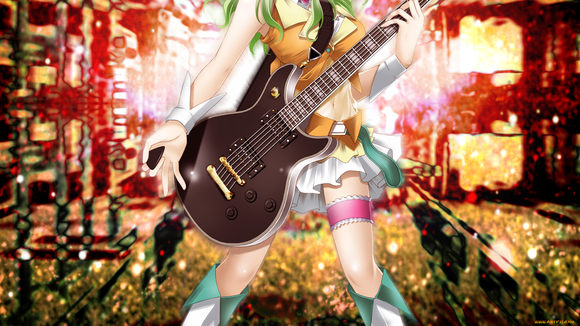 gumi, аниме, vocaloid, гитара, девушка