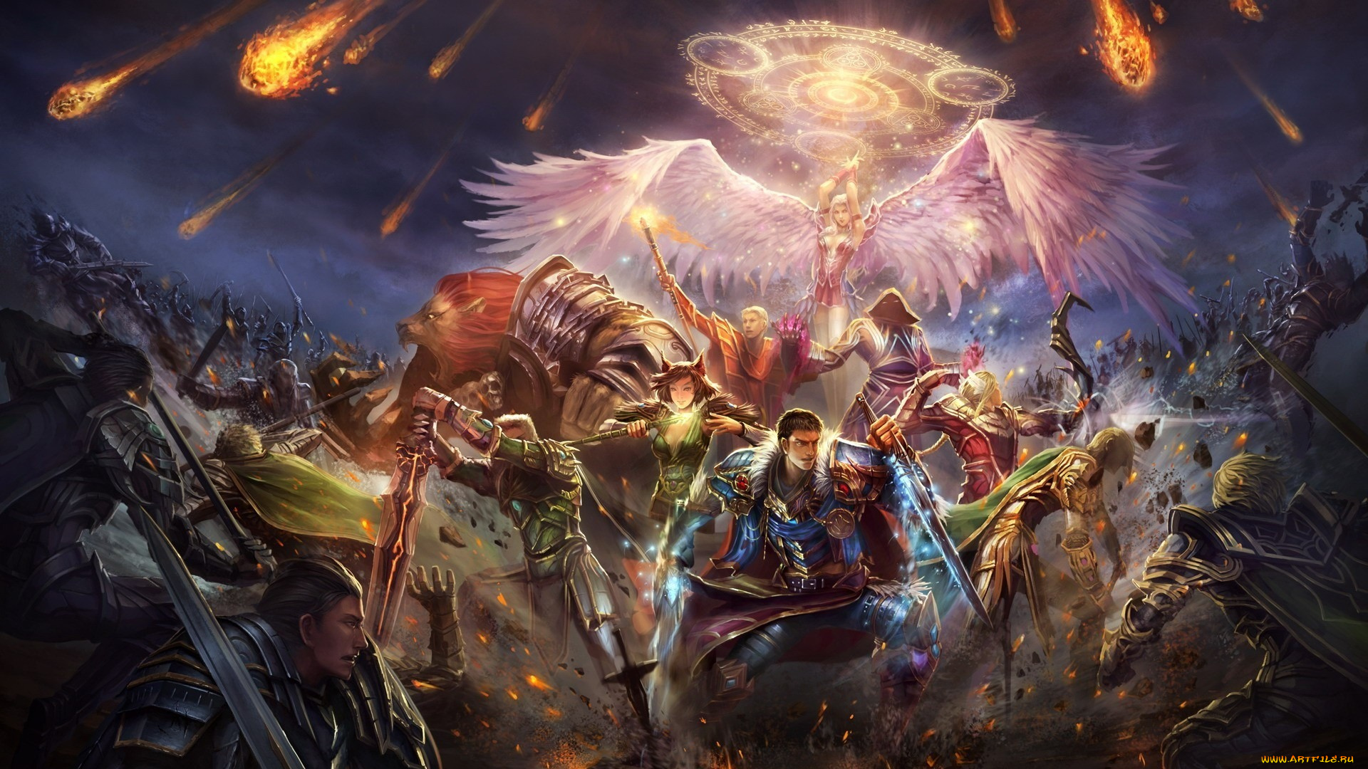 perfect, world, видео, игры, битва, армия, магия, крылья, ангел, сражение, лев, меч