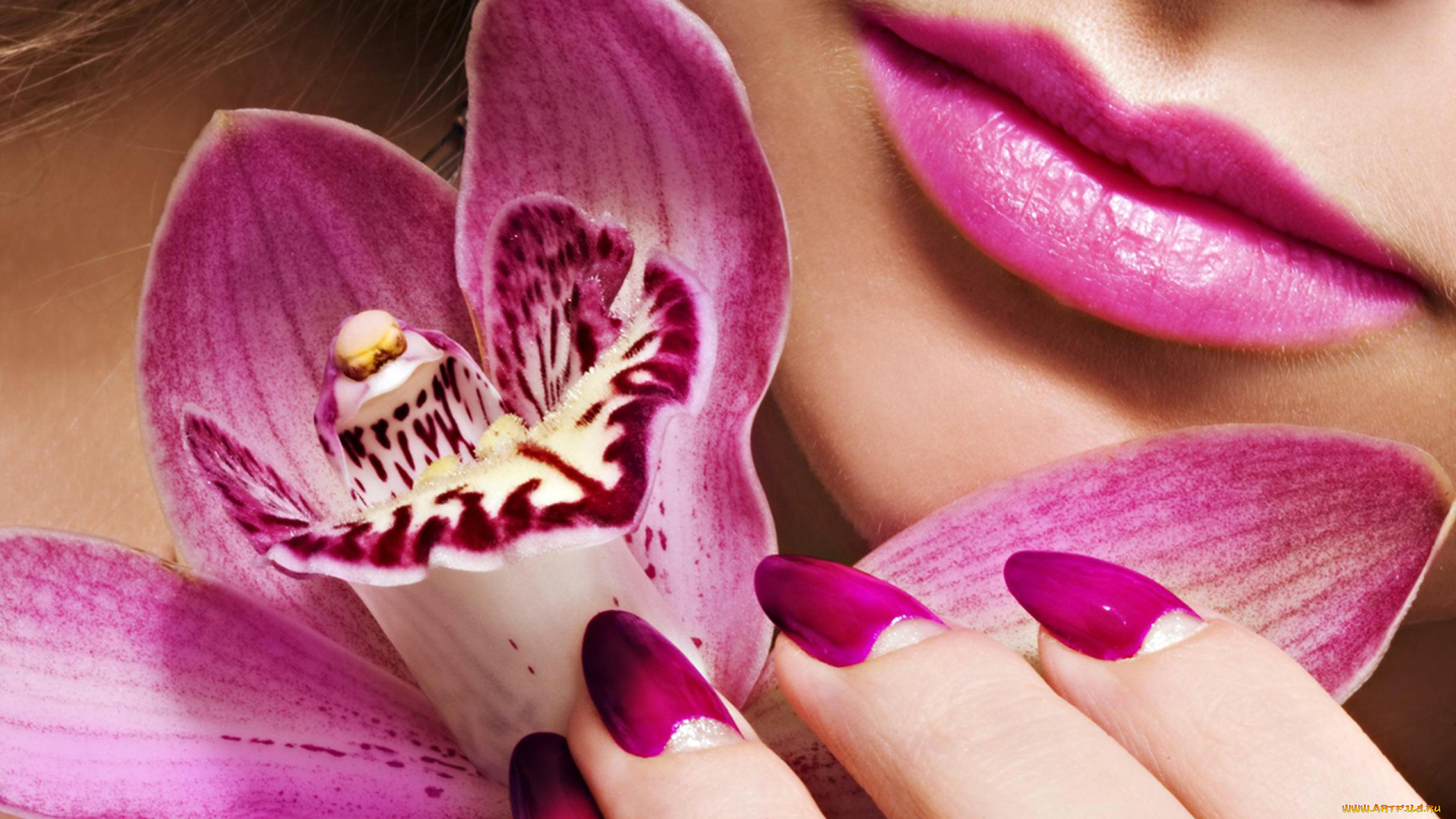 разное, губы, орхидея, помада
