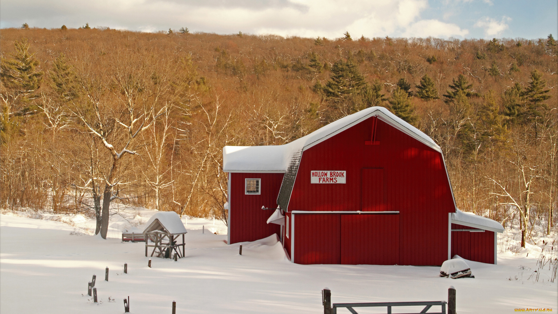 разное, сооружения, постройки, снег, лес