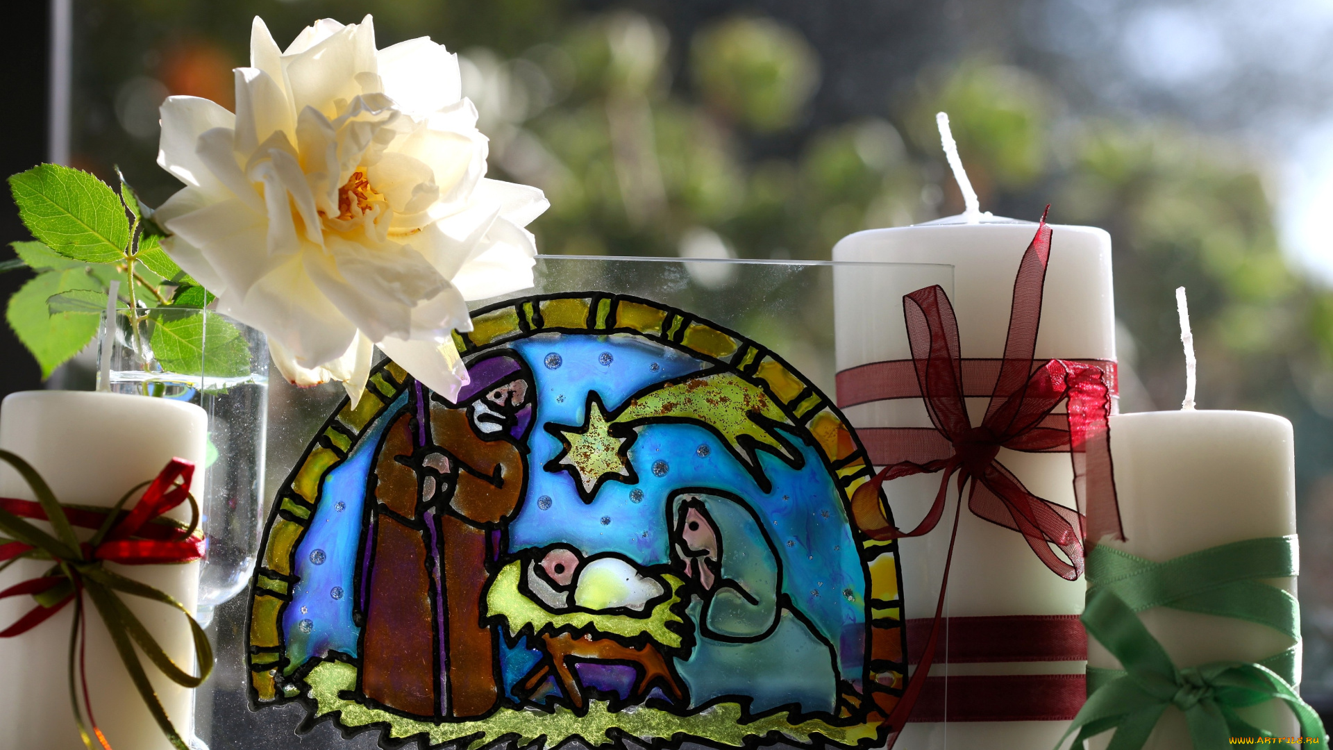 разное, свечи, роза, ленты