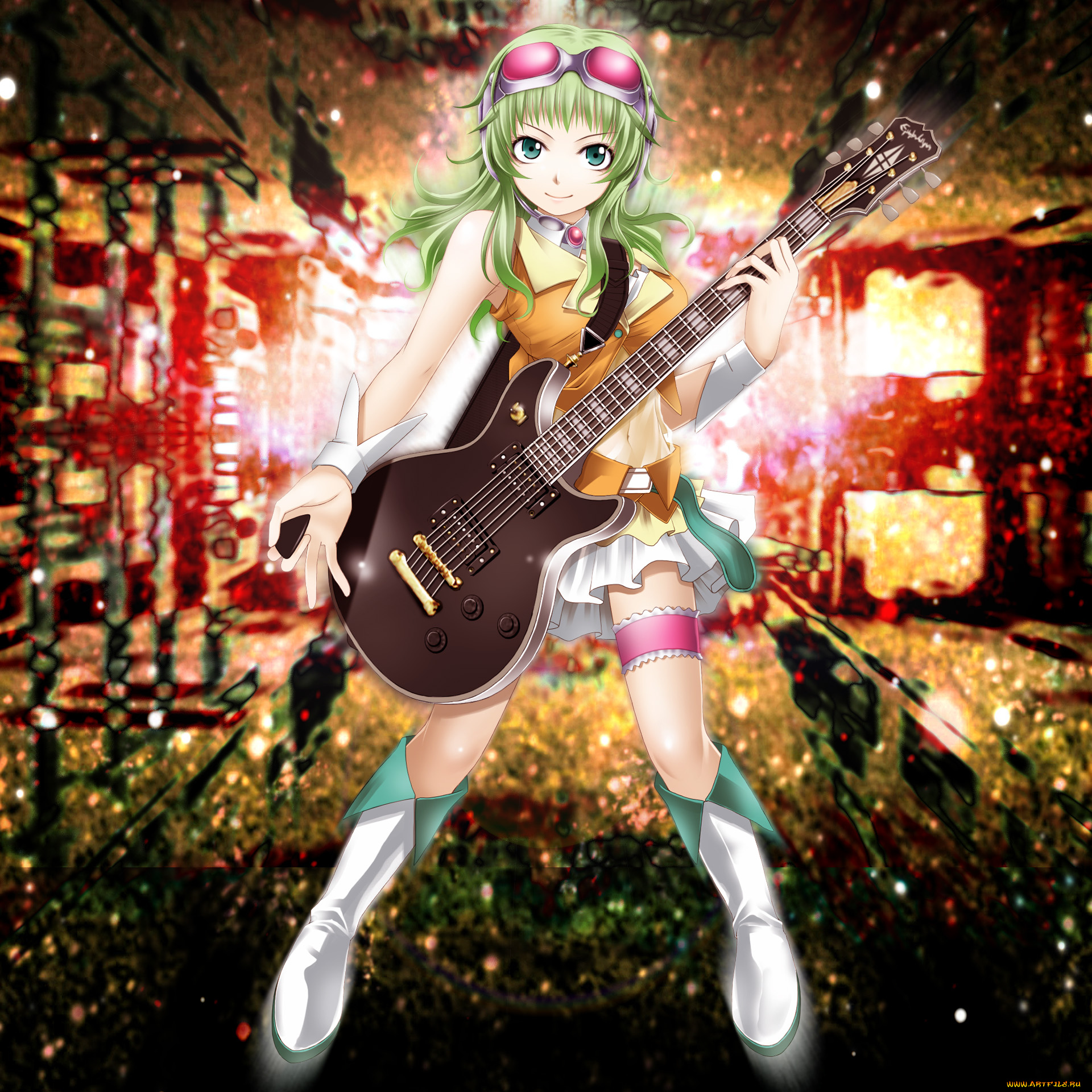 gumi, аниме, vocaloid, гитара, девушка