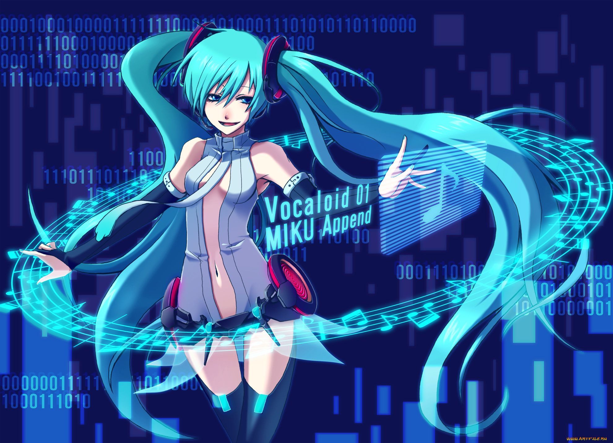 аниме, vocaloid, ноты, miku, append, девушка, хатсуне, мику, hatsune