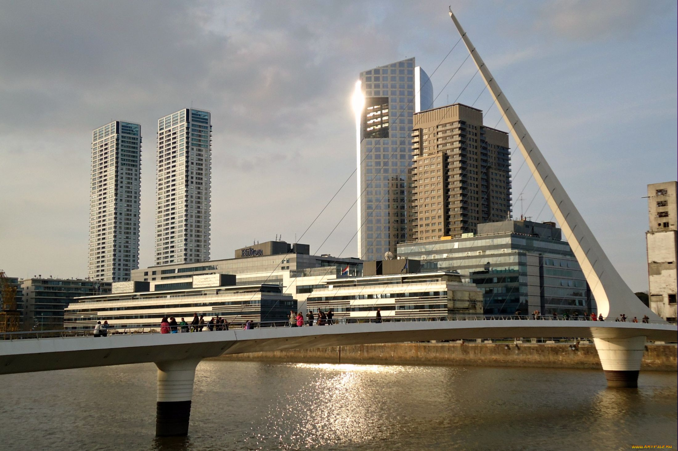 города, буэнос, айрес, аргентина, мост, небоскребы