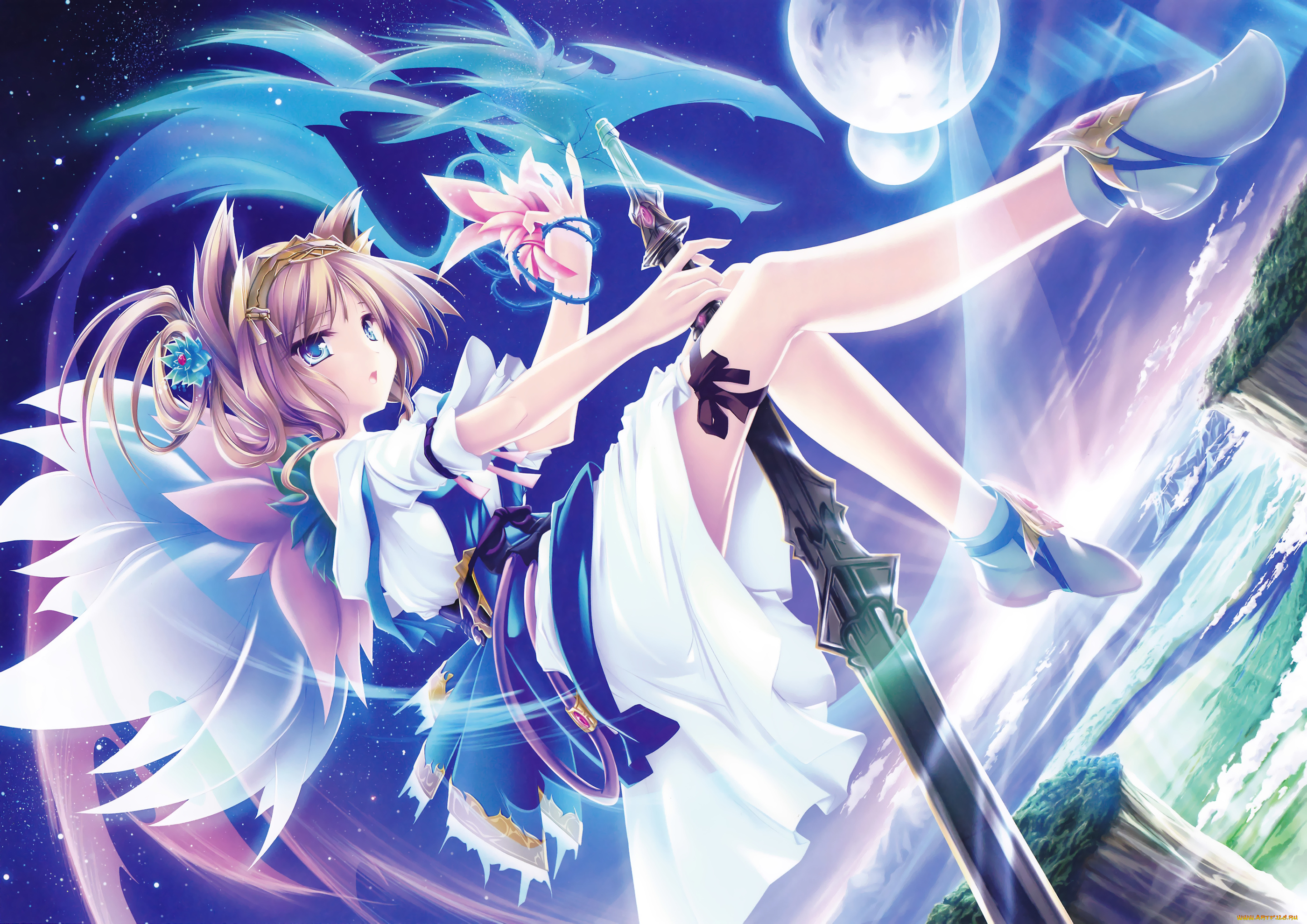 аниме, weapon, blood, technology, платья, меч, волшебница, девушка