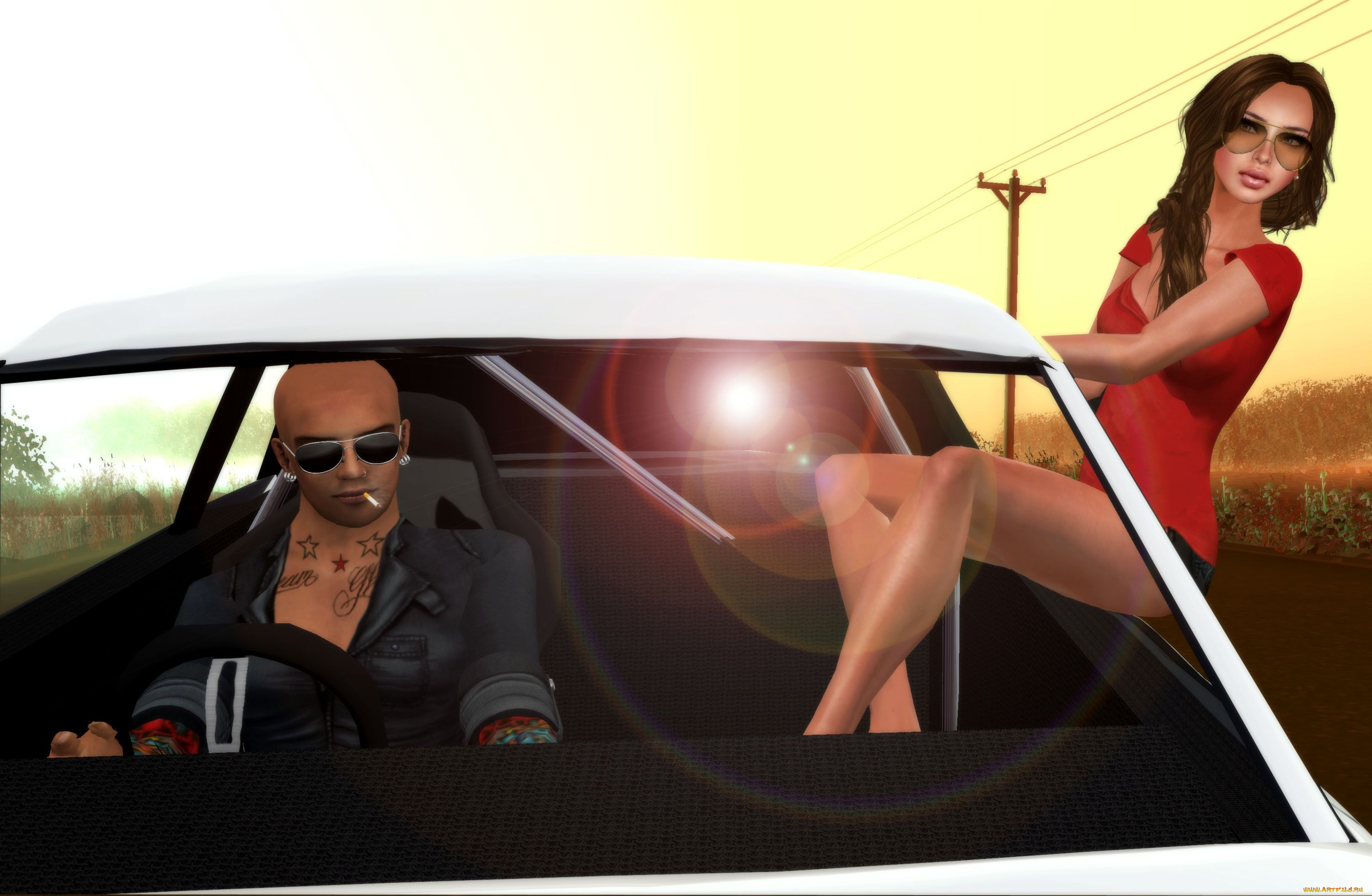 3д, графика, people, люди, авто, парень, девушка, очки
