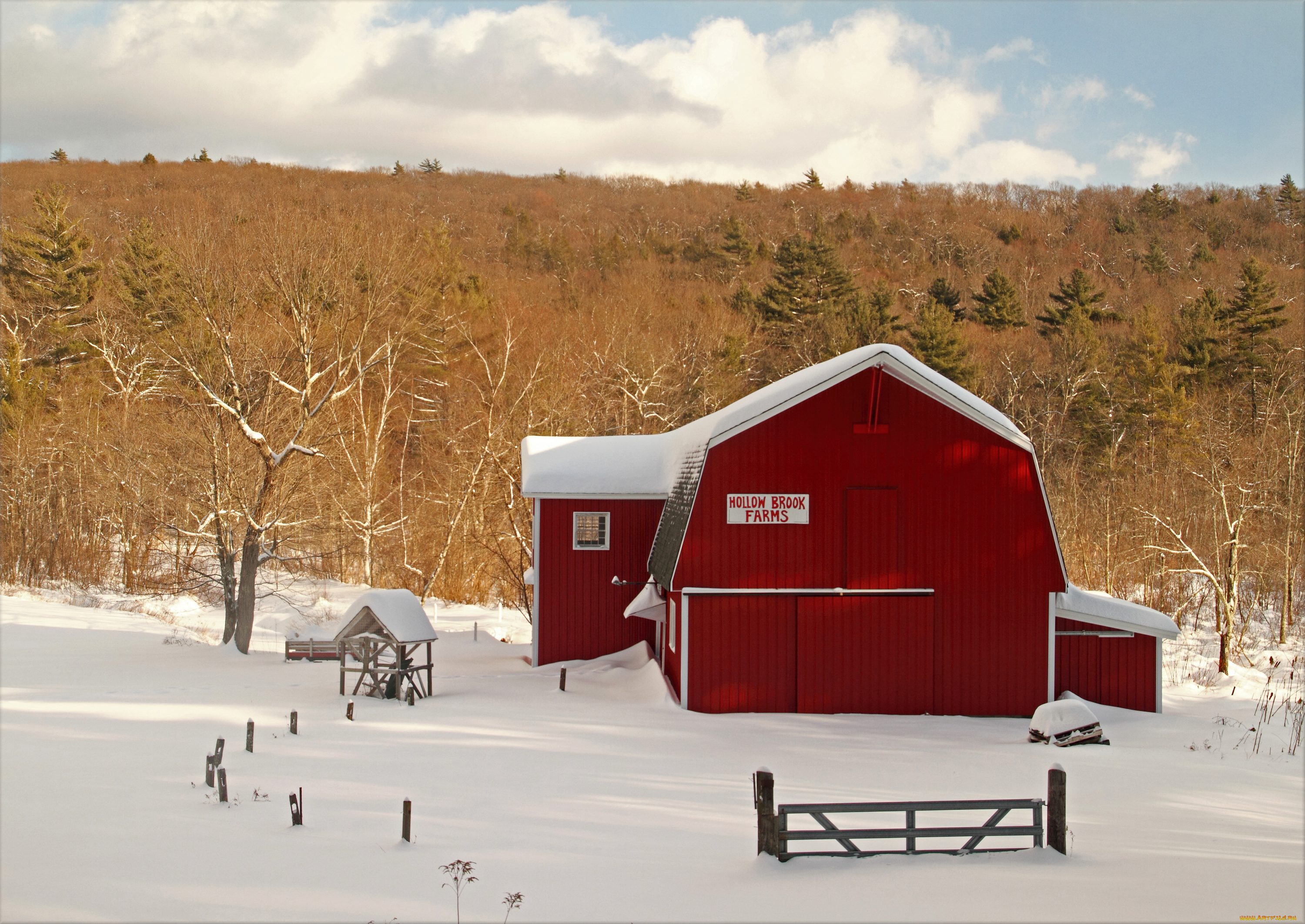 разное, сооружения, постройки, снег, лес