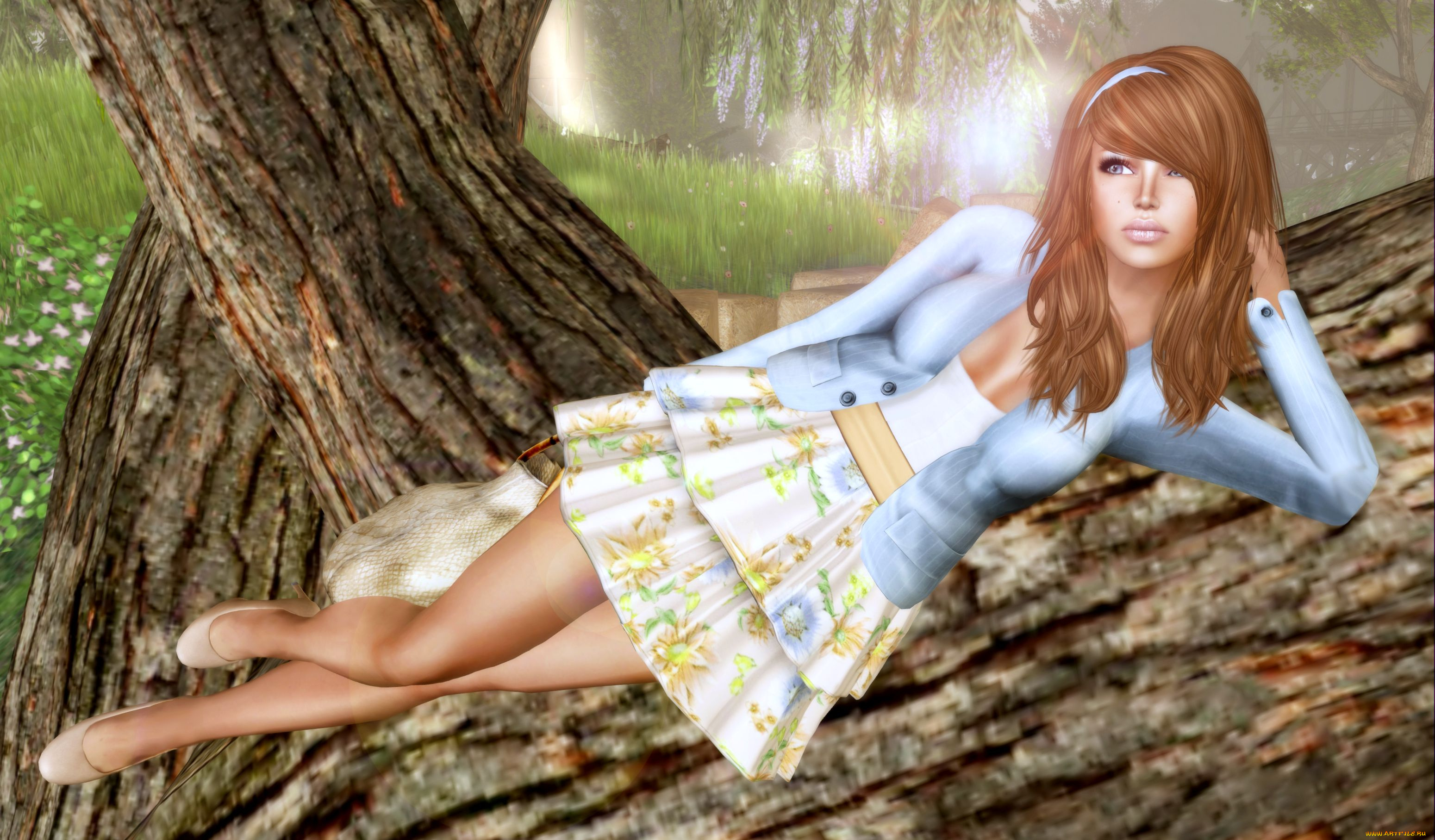 3д, графика, people, люди, девушка, деревья, отдых