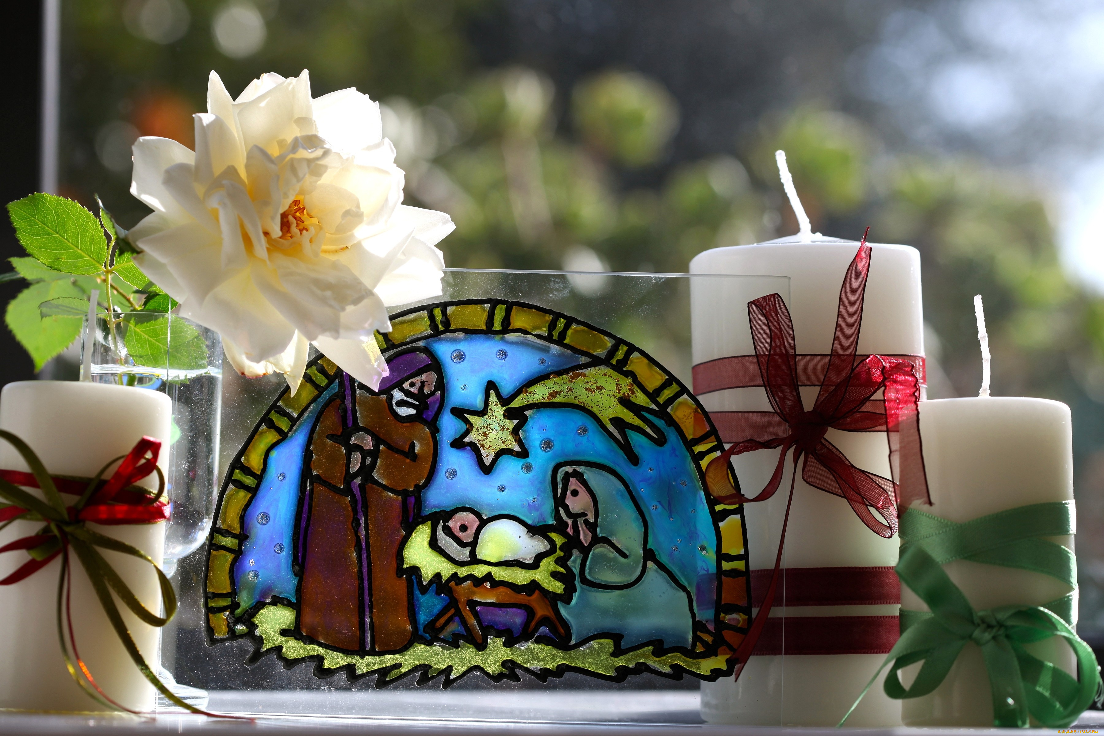 разное, свечи, роза, ленты