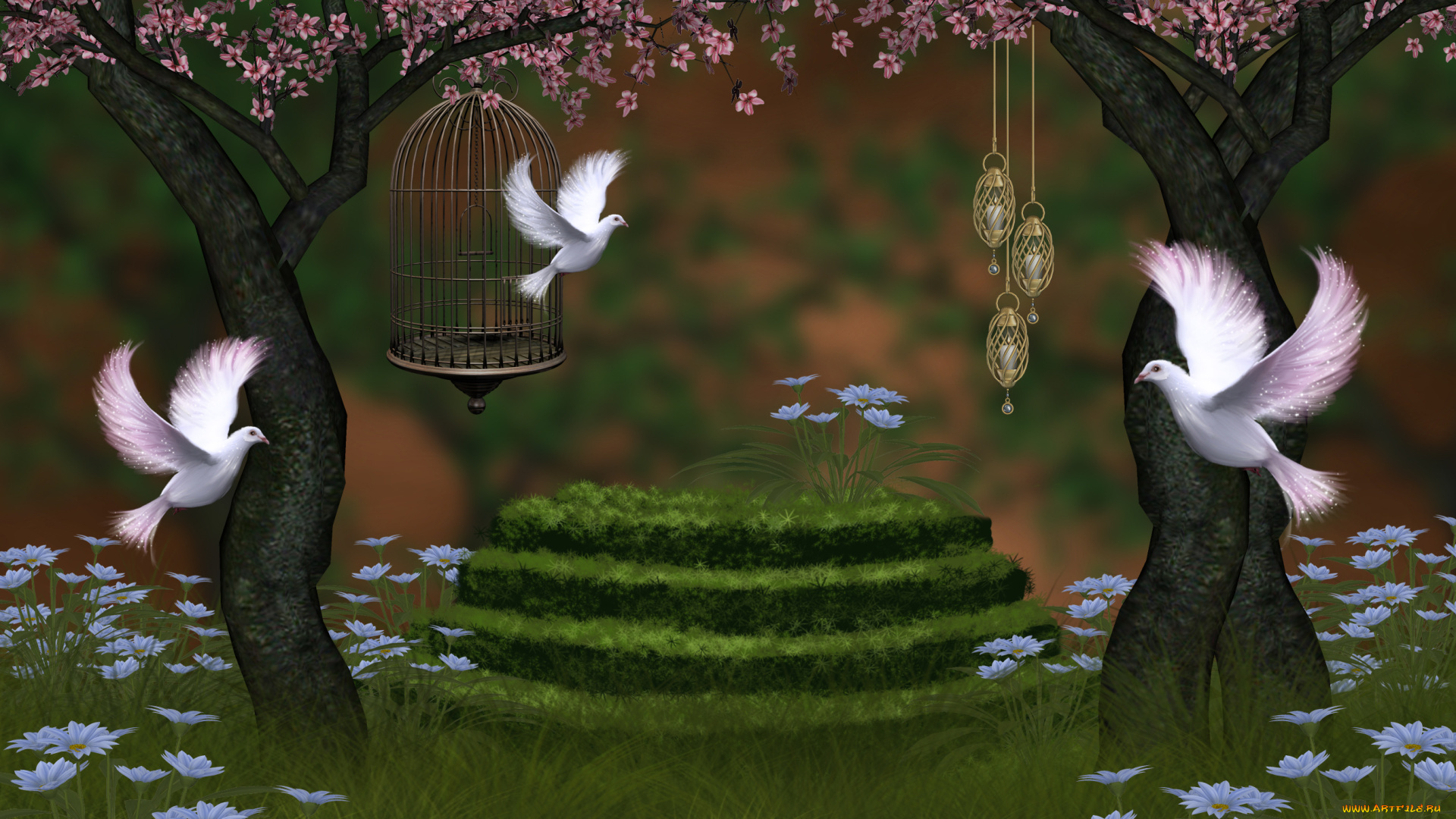 3d, 3д, графика, animals, животные, голуби, art
