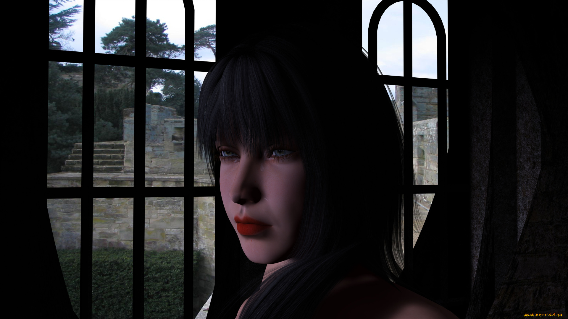 3д, графика, portraits, портрет, решетка, девушка