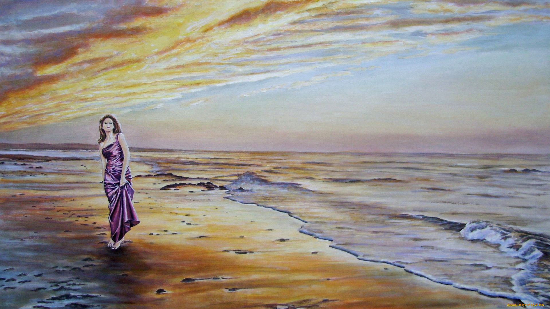 andy, lloyd, an, evening, stroll, рисованные, девушка, море