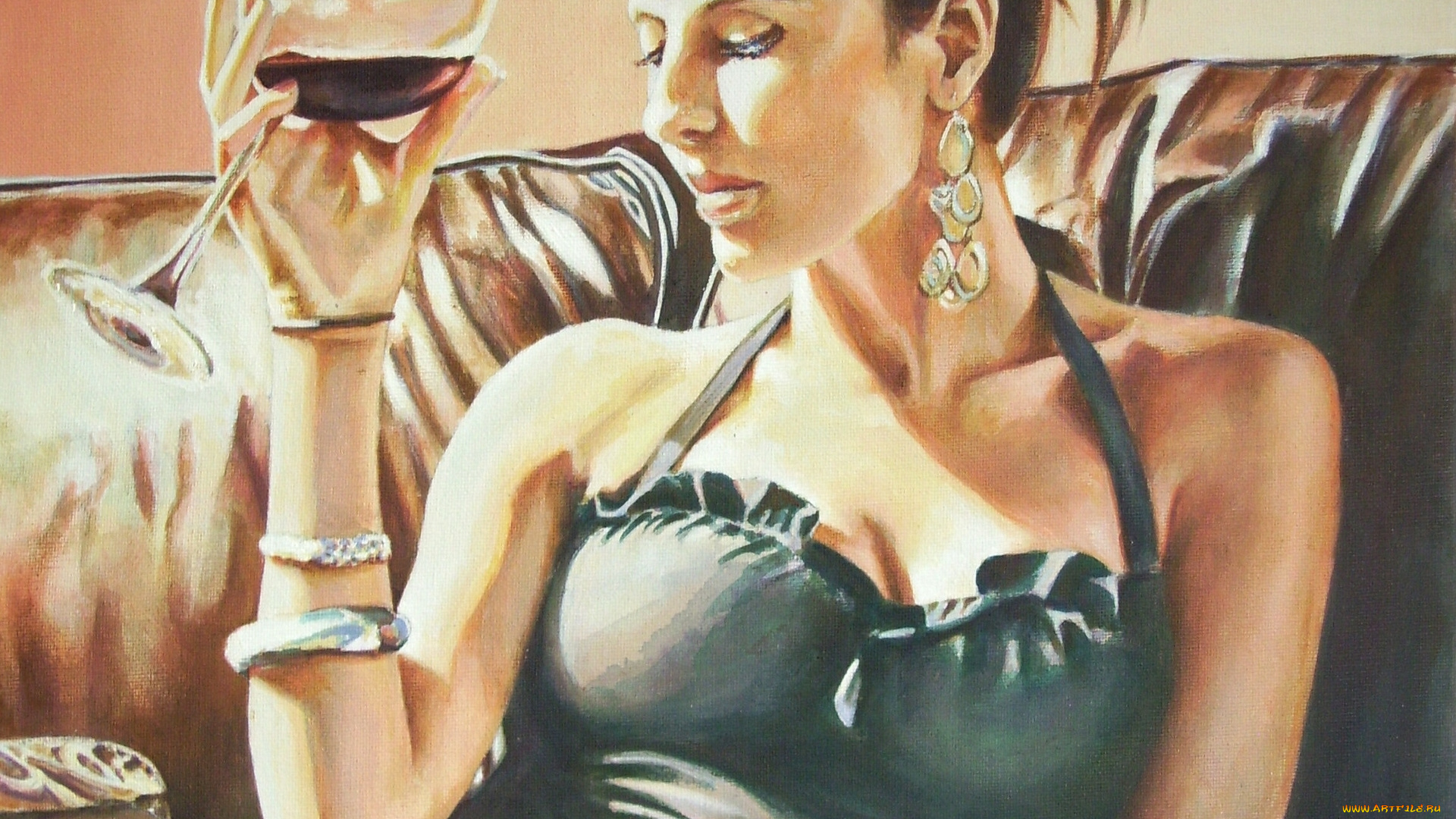 andy, lloyd, red, wine, рисованные, девушка, бокал, вина, серьга