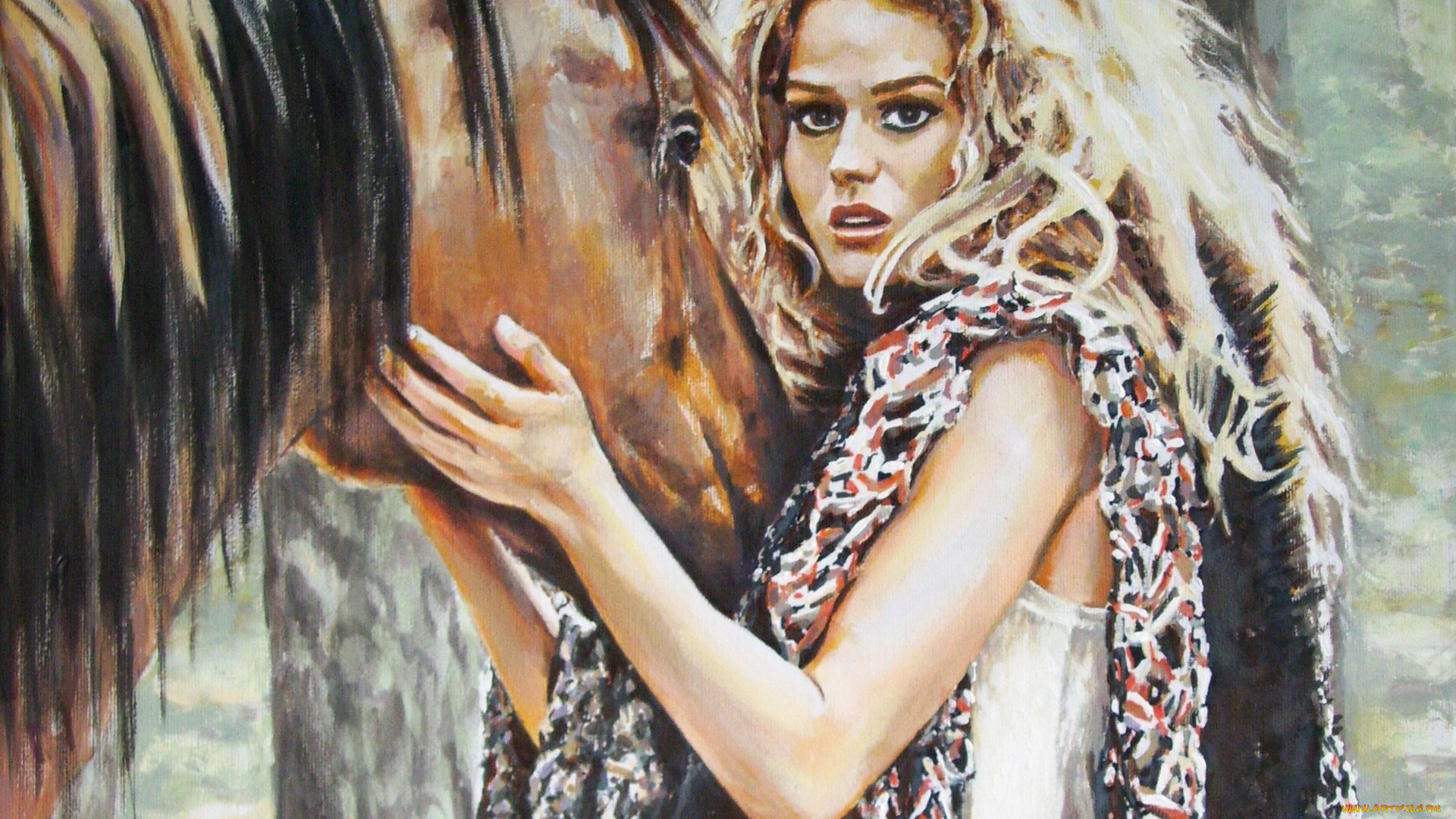 andy, lloyd, why, the, long, face, рисованные, девушка, конь, лошадь