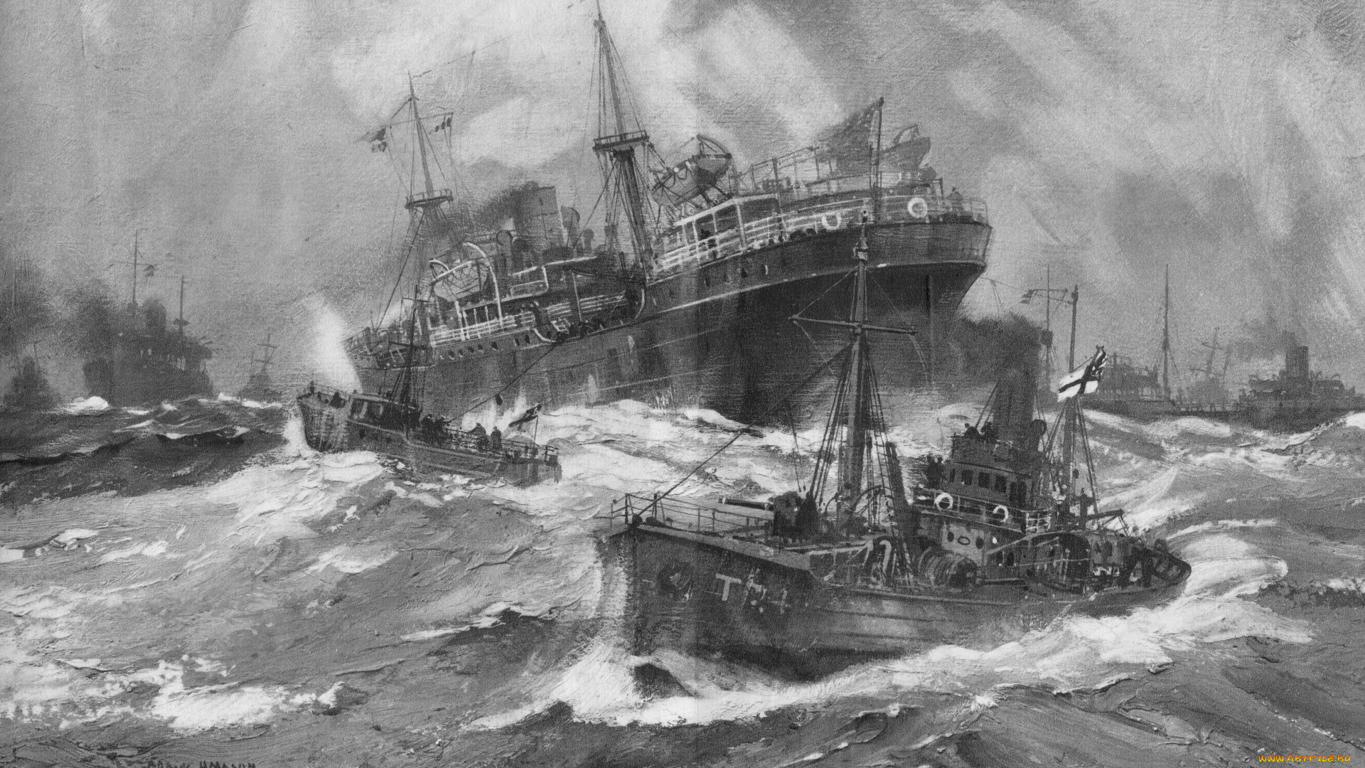 frank, henry, mason, корабли, рисованные, танкер, конвой, шторм