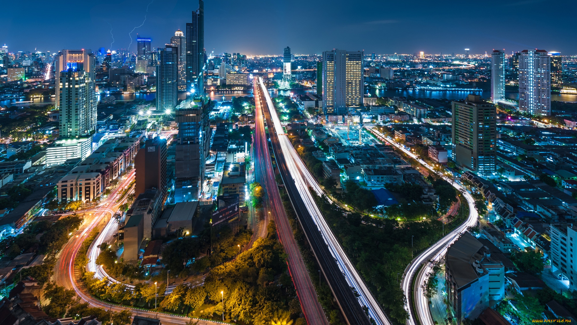 города, бангкок, таиланд, мегаполис, небоскрёбы, здания, панорама, молния, гроза