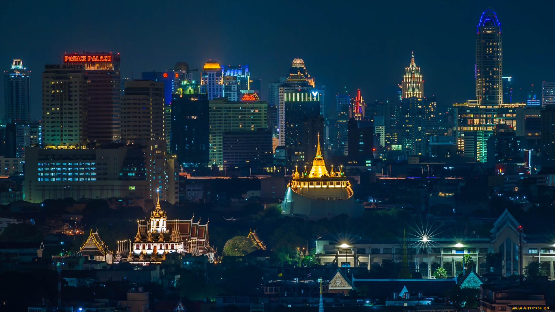 города, бангкок, таиланд, ночь, здания