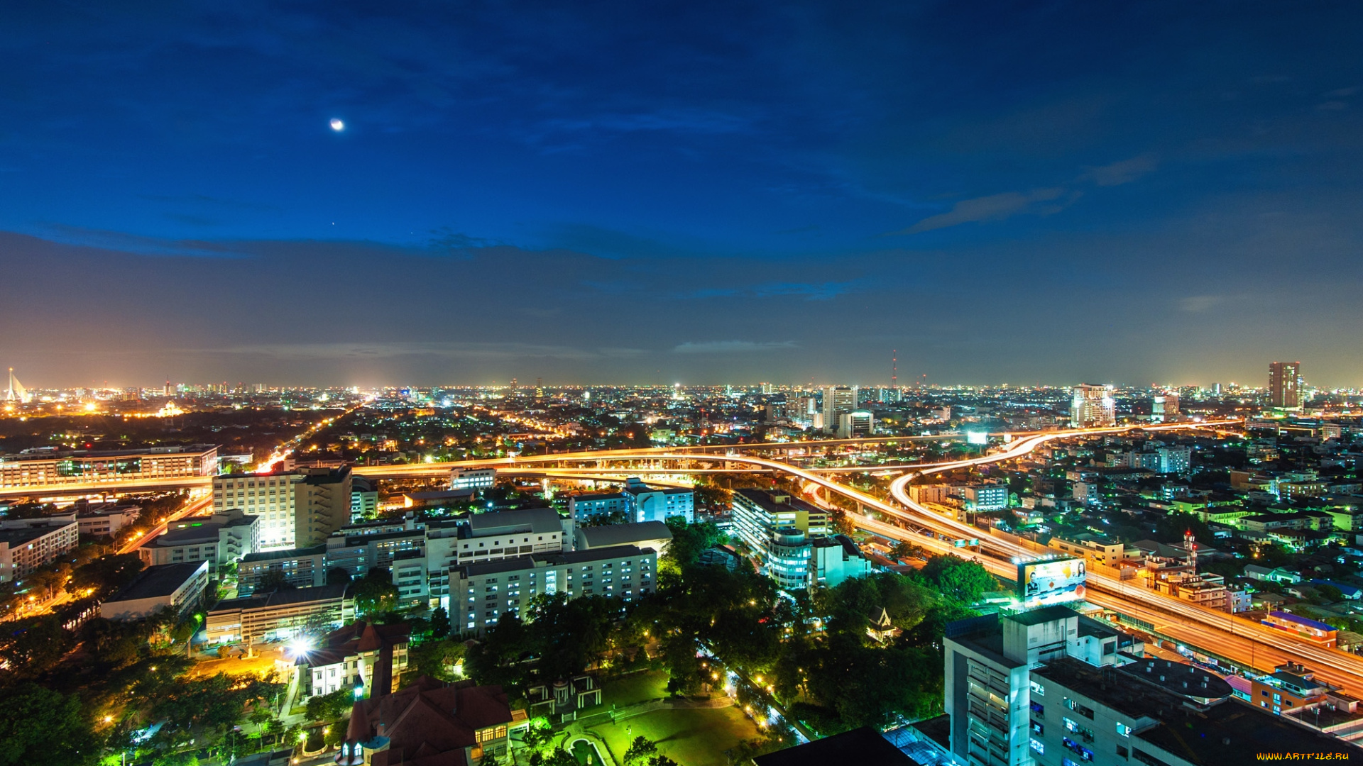 города, бангкок, таиланд, огни, ночь, движение