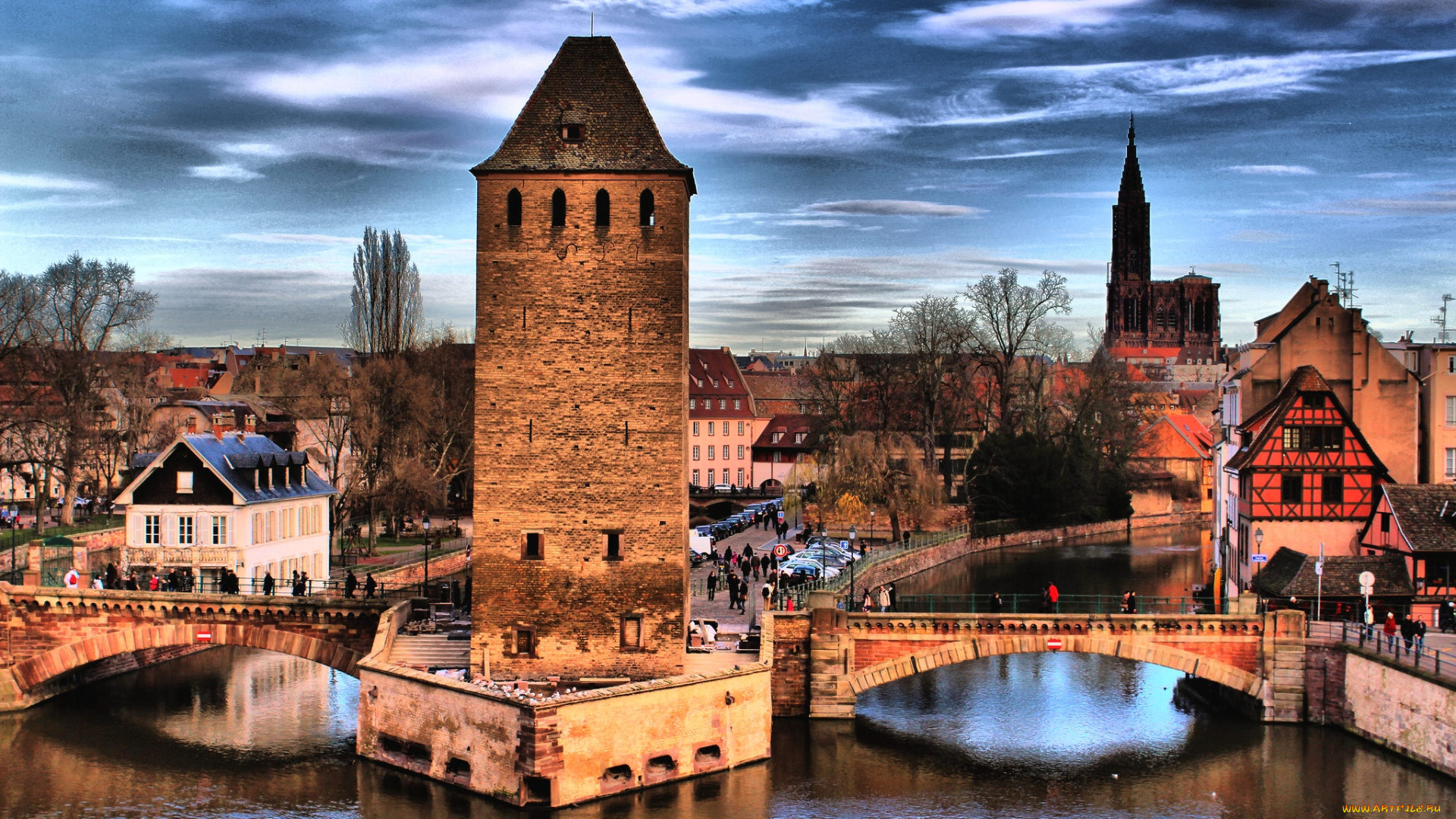 города, страсбург, франция, река, здания, мост