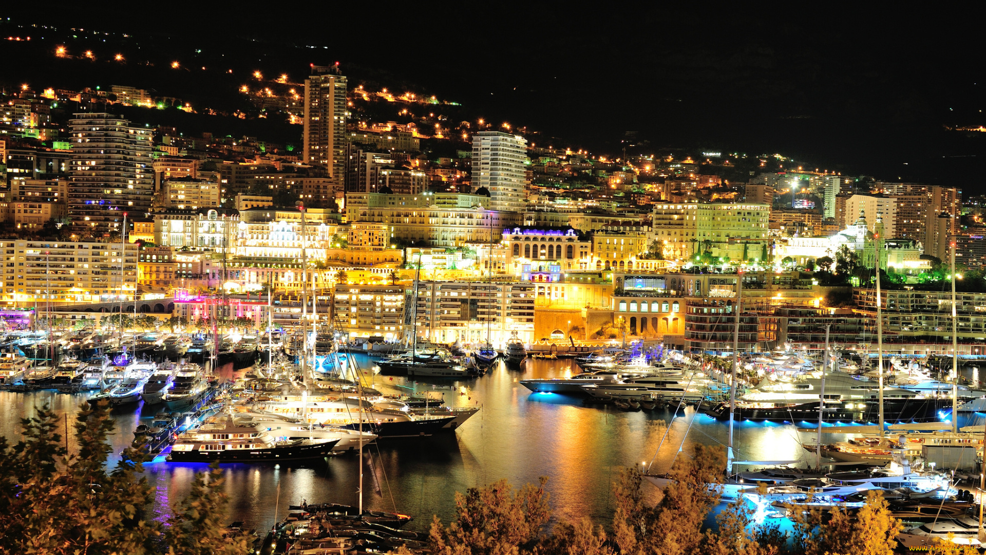 корабли, порты, причалы, город, огни, причал, яхты, ночь