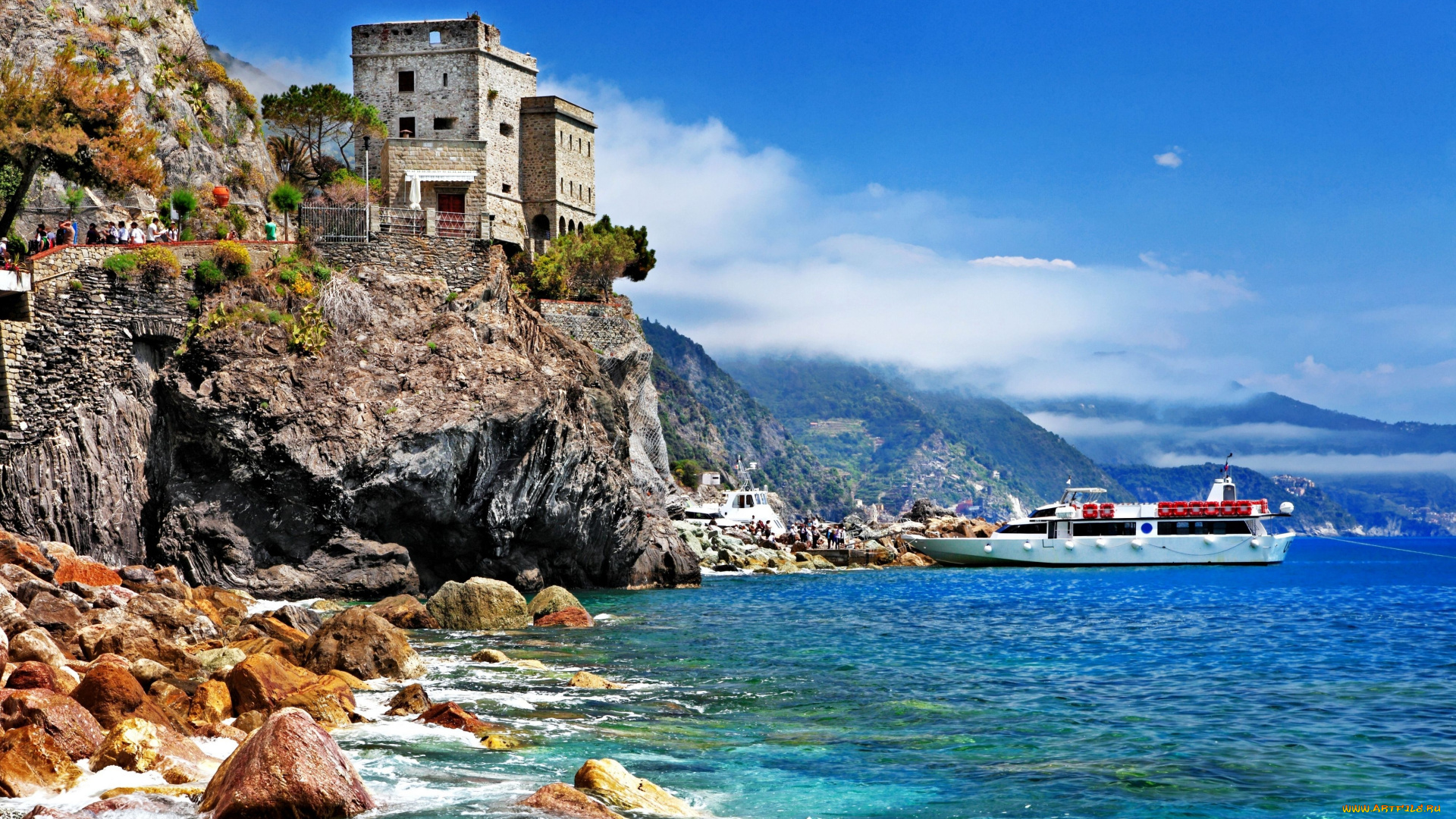 monterosso, al, mare, liguria, cinque, terre, italy, города, амальфийское, лигурийское, побережье, италия, лигурия, море, скалы, теплоход