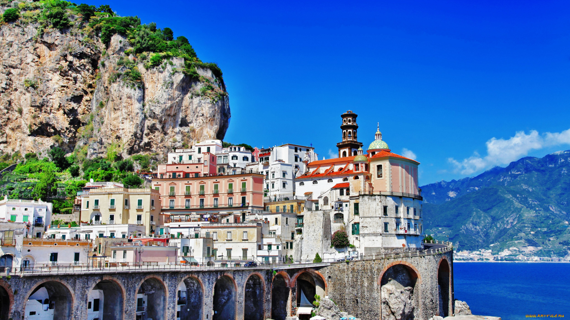 positano, amalfi, italy, города, амальфийское, лигурийское, побережье, италия, позитано, амальфи, горы, скала, здания, мост