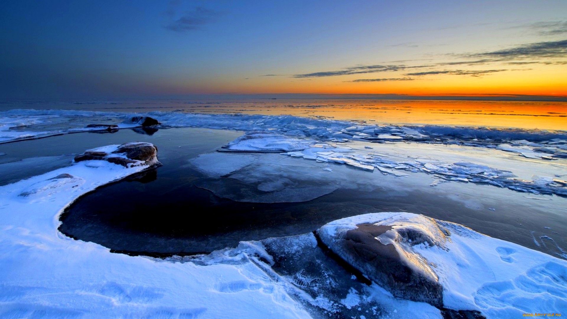 природа, восходы, закаты, закат, горизонт, лед, океан